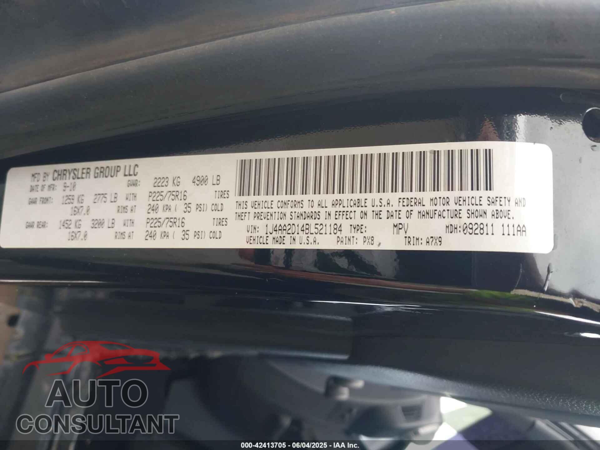 JEEP WRANGLER 2011 - 1J4AA2D14BL521184