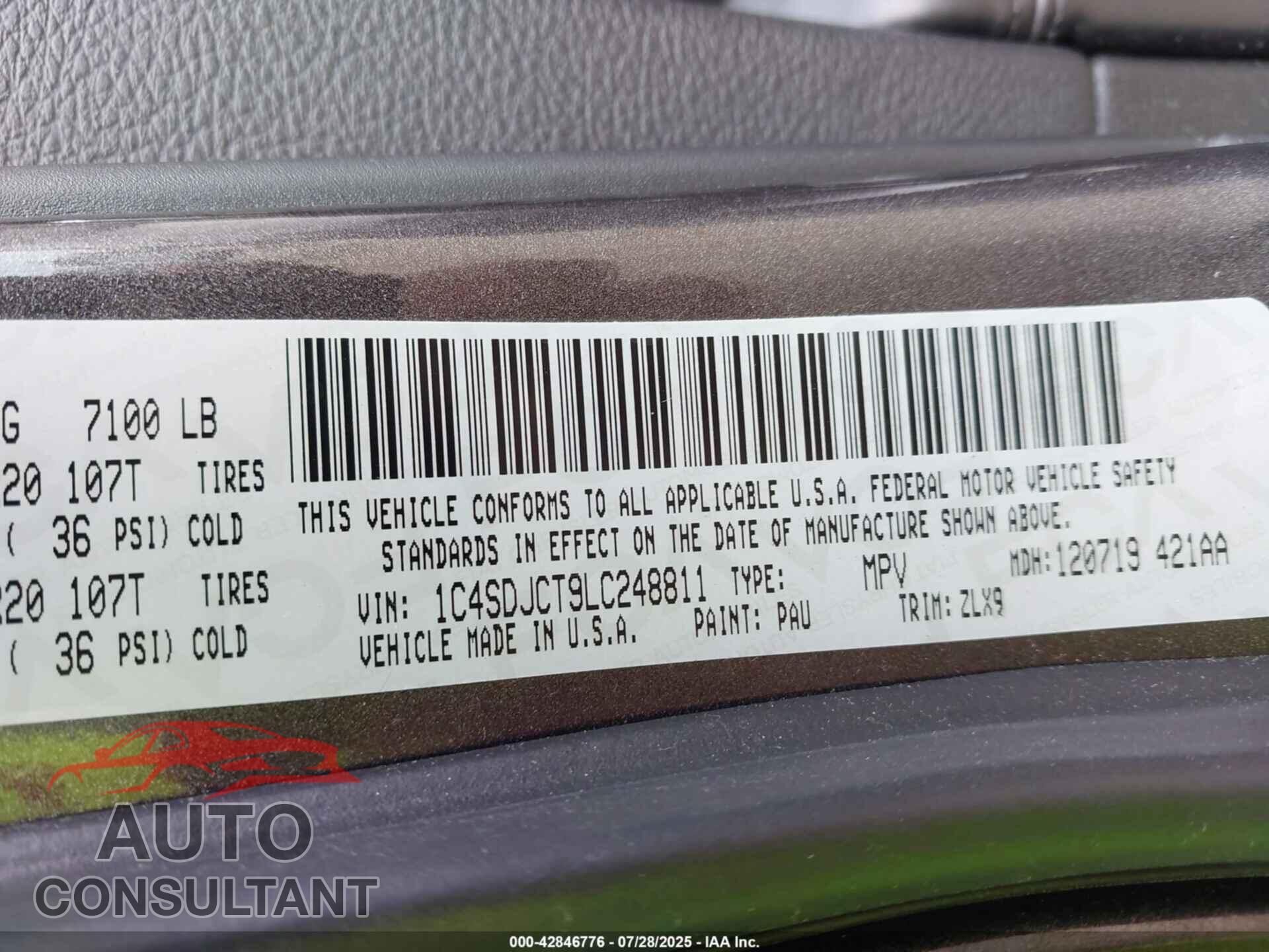 DODGE DURANGO 2020 - 1C4SDJCT9LC248811
