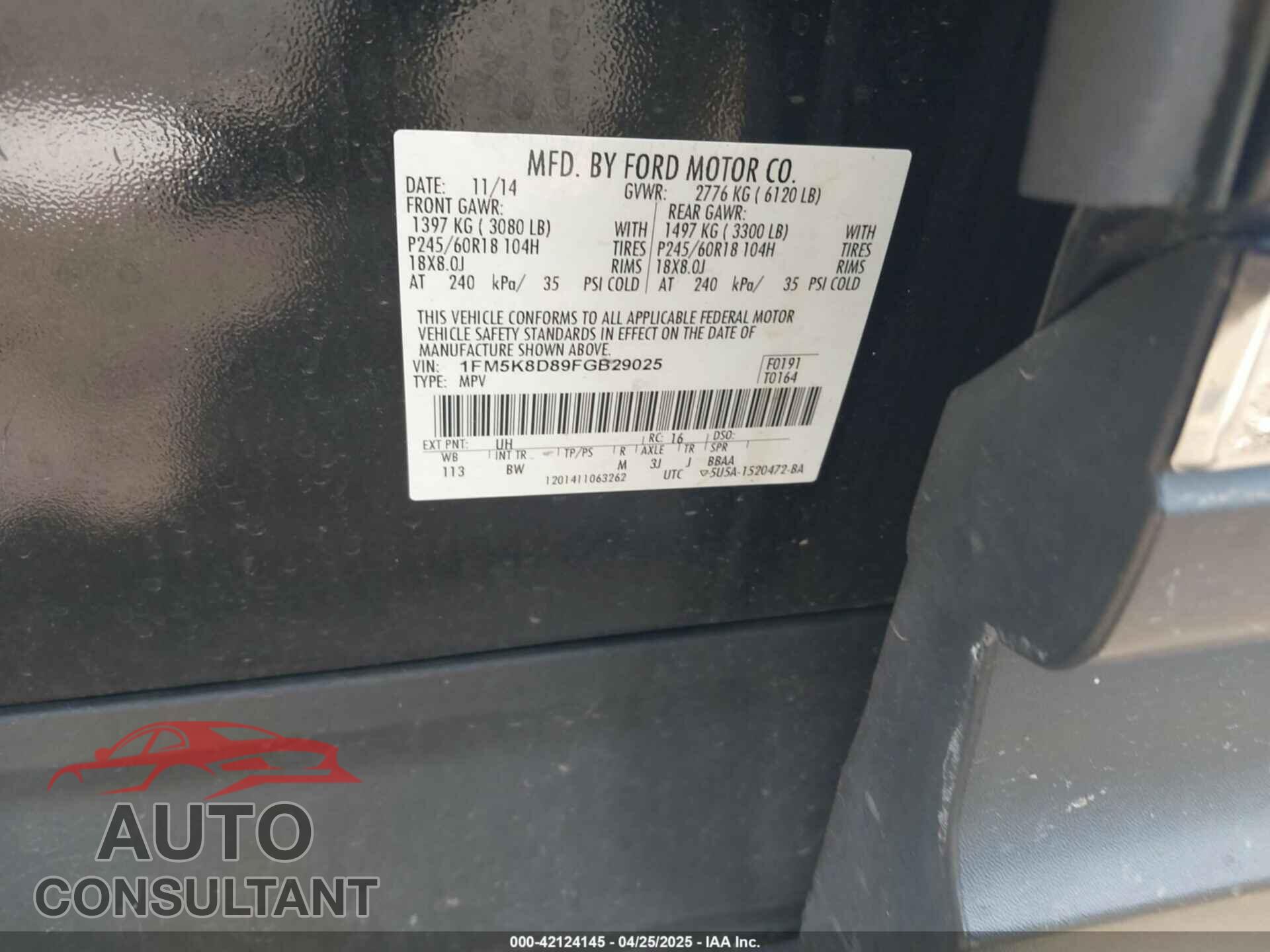 FORD EXPLORER 2015 - 1FM5K8D89FGB29025