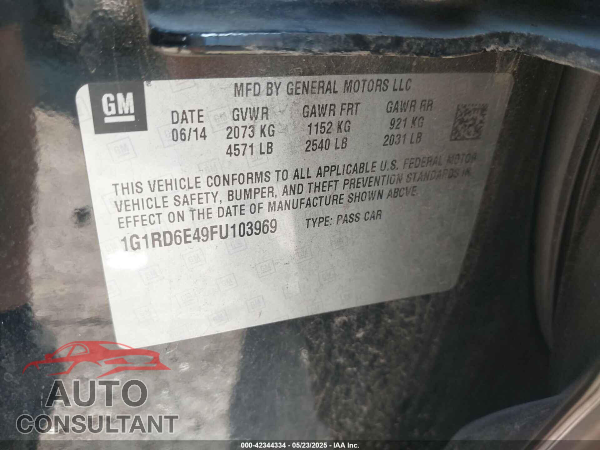 CHEVROLET VOLT 2015 - 1G1RD6E49FU103969