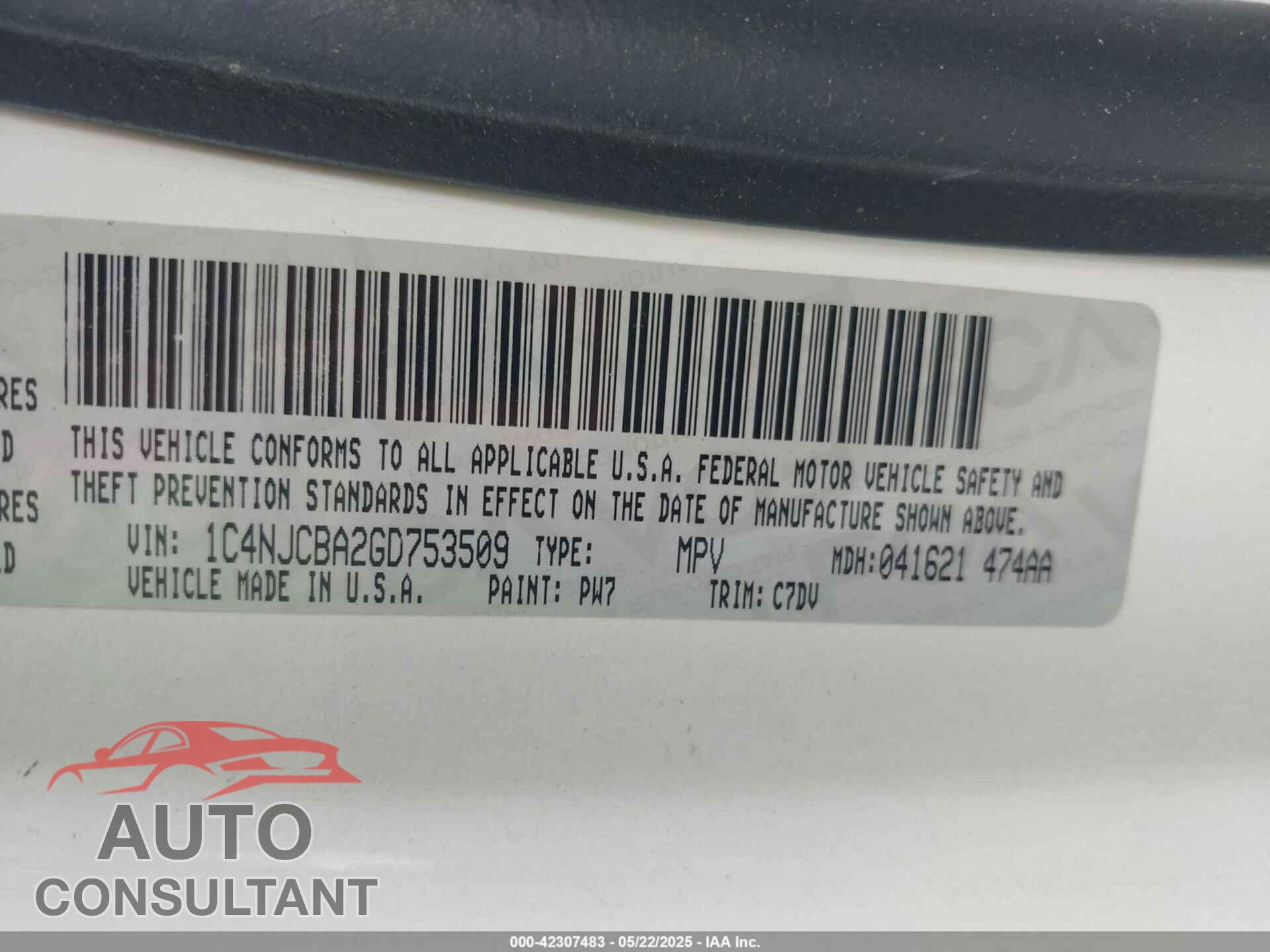 JEEP COMPASS 2016 - 1C4NJCBA2GD753509