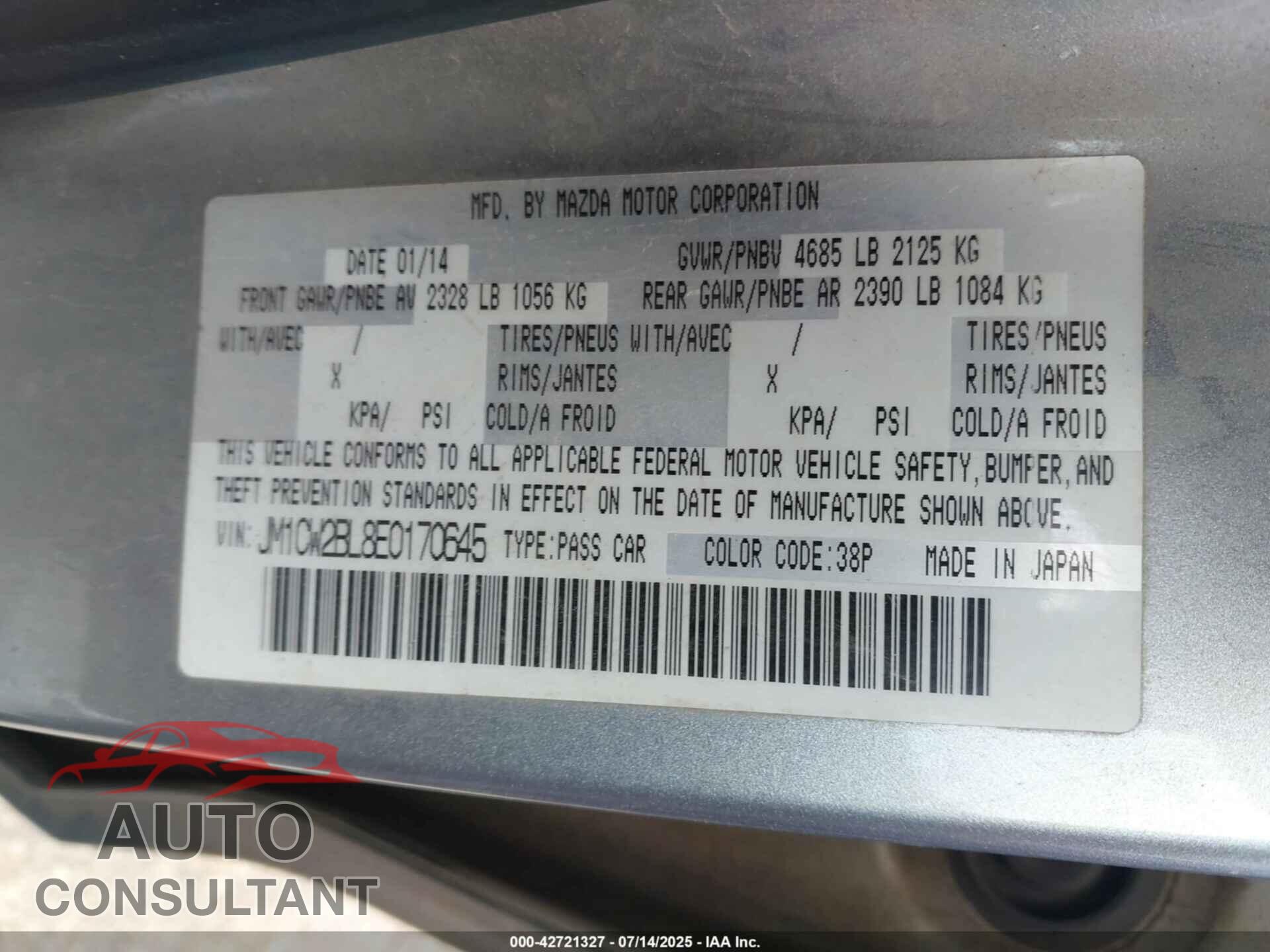 MAZDA MAZDA5 2014 - JM1CW2BL8E0170645