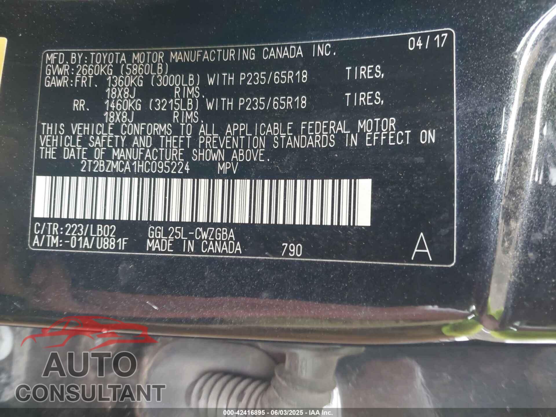 LEXUS RX 350 2017 - 2T2BZMCA1HC095224