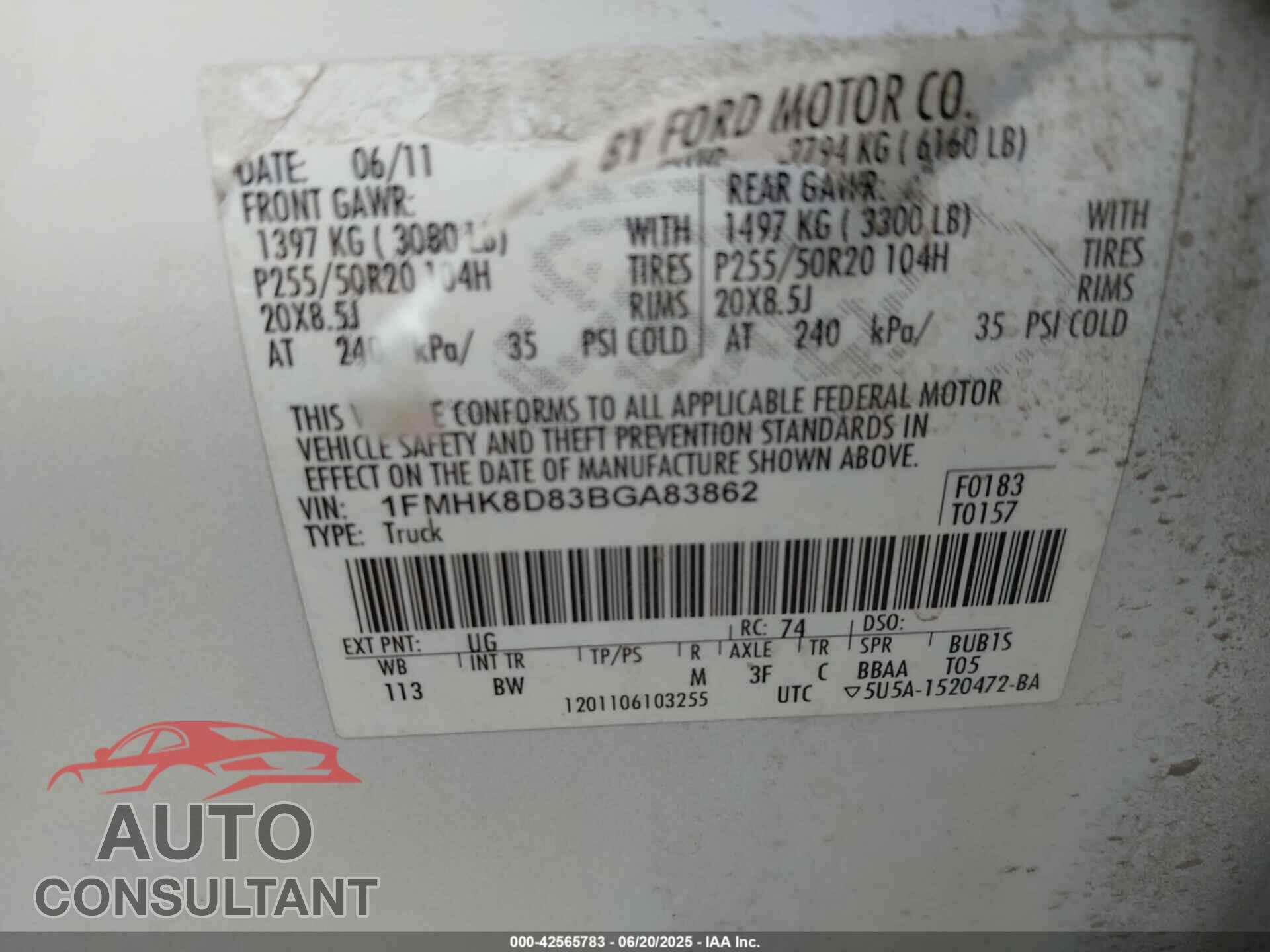 FORD EXPLORER 2011 - 1FMHK8D83BGA83862
