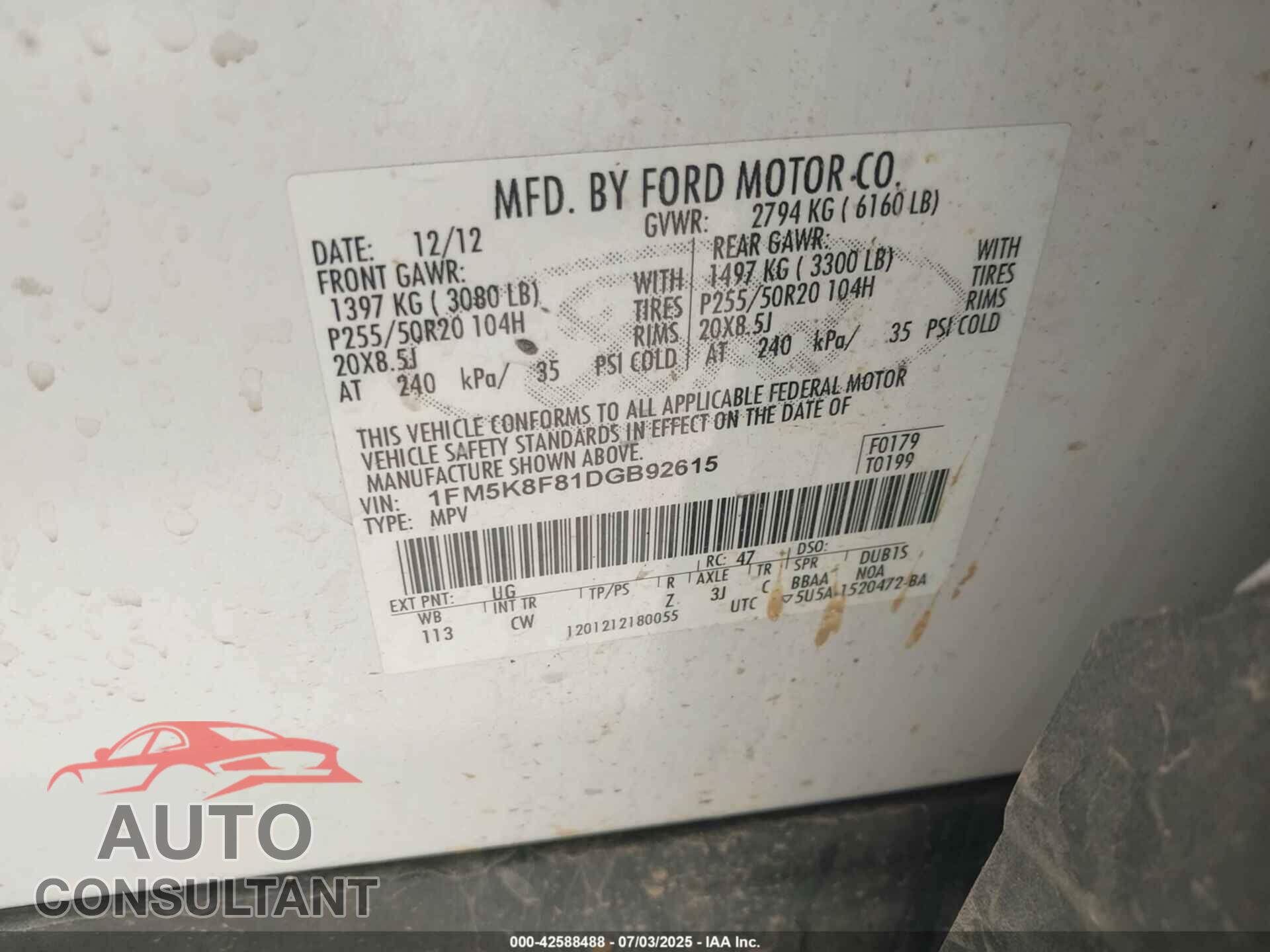 FORD EXPLORER 2013 - 1FM5K8F81DGB92615