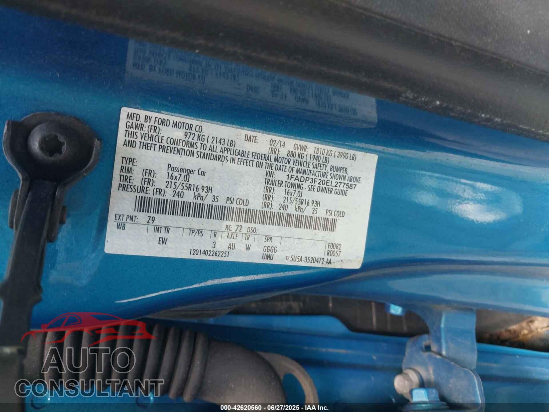 FORD FOCUS 2014 - 1FADP3F20EL277587