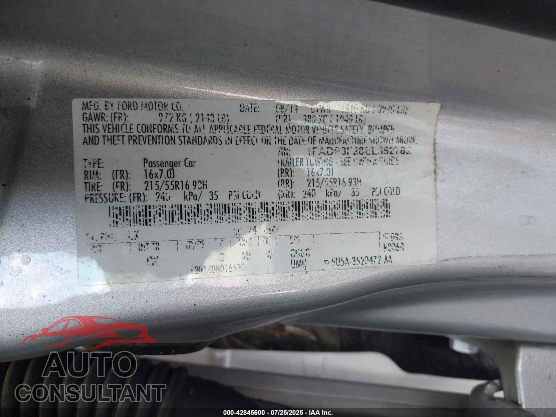 FORD FOCUS 2014 - 1FADP3F28EL382782