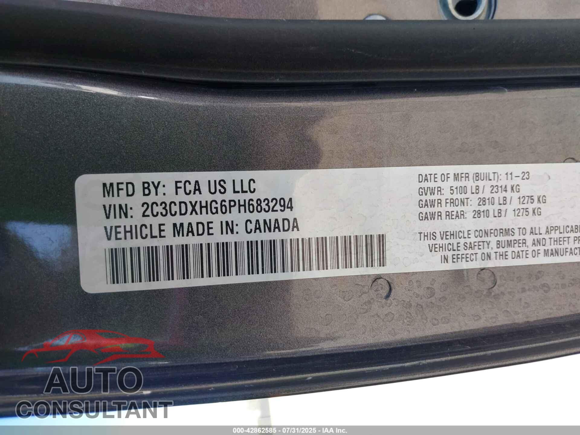 DODGE CHARGER 2023 - 2C3CDXHG6PH683294
