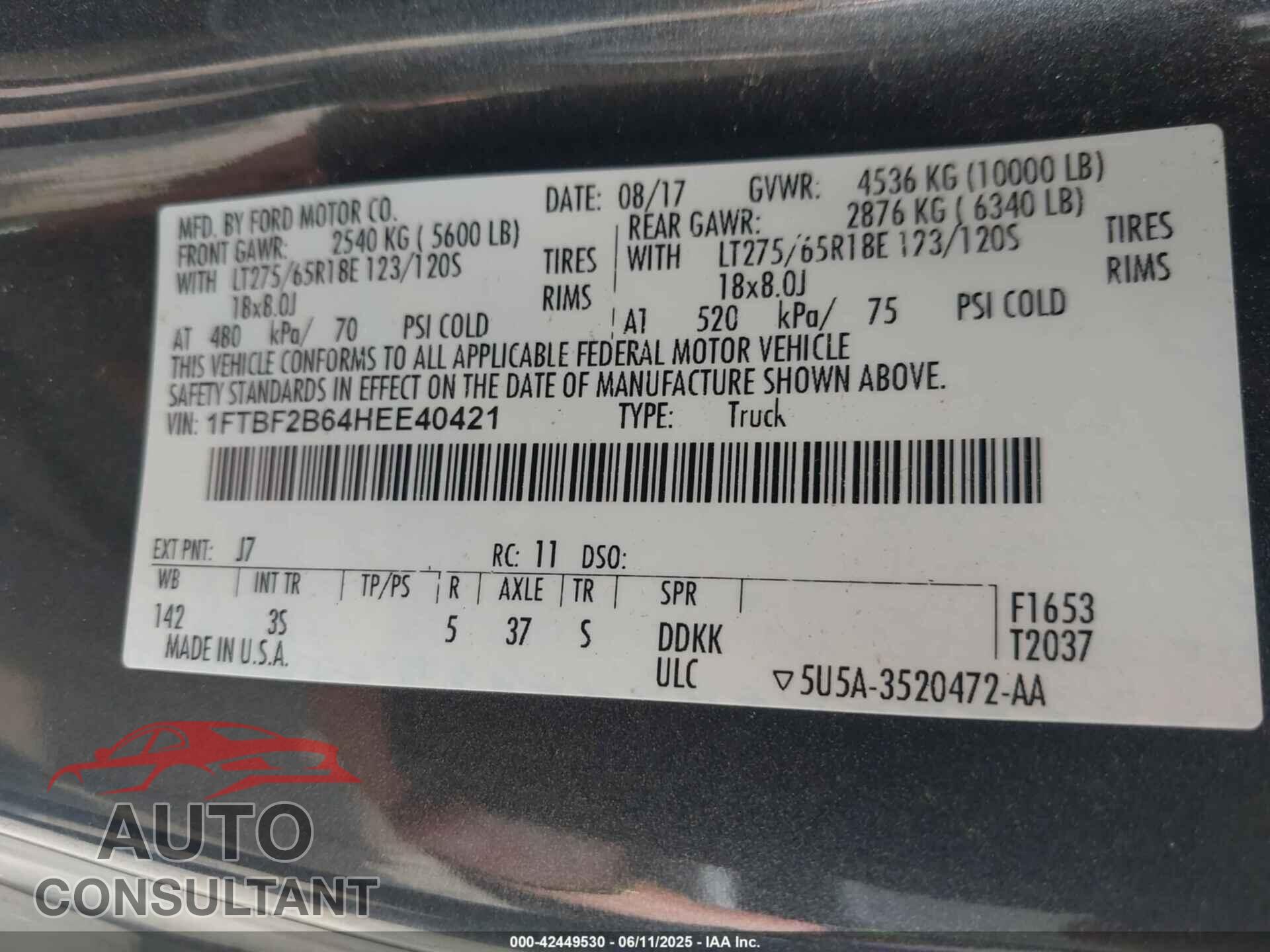 FORD F-250 2017 - 1FTBF2B64HEE40421