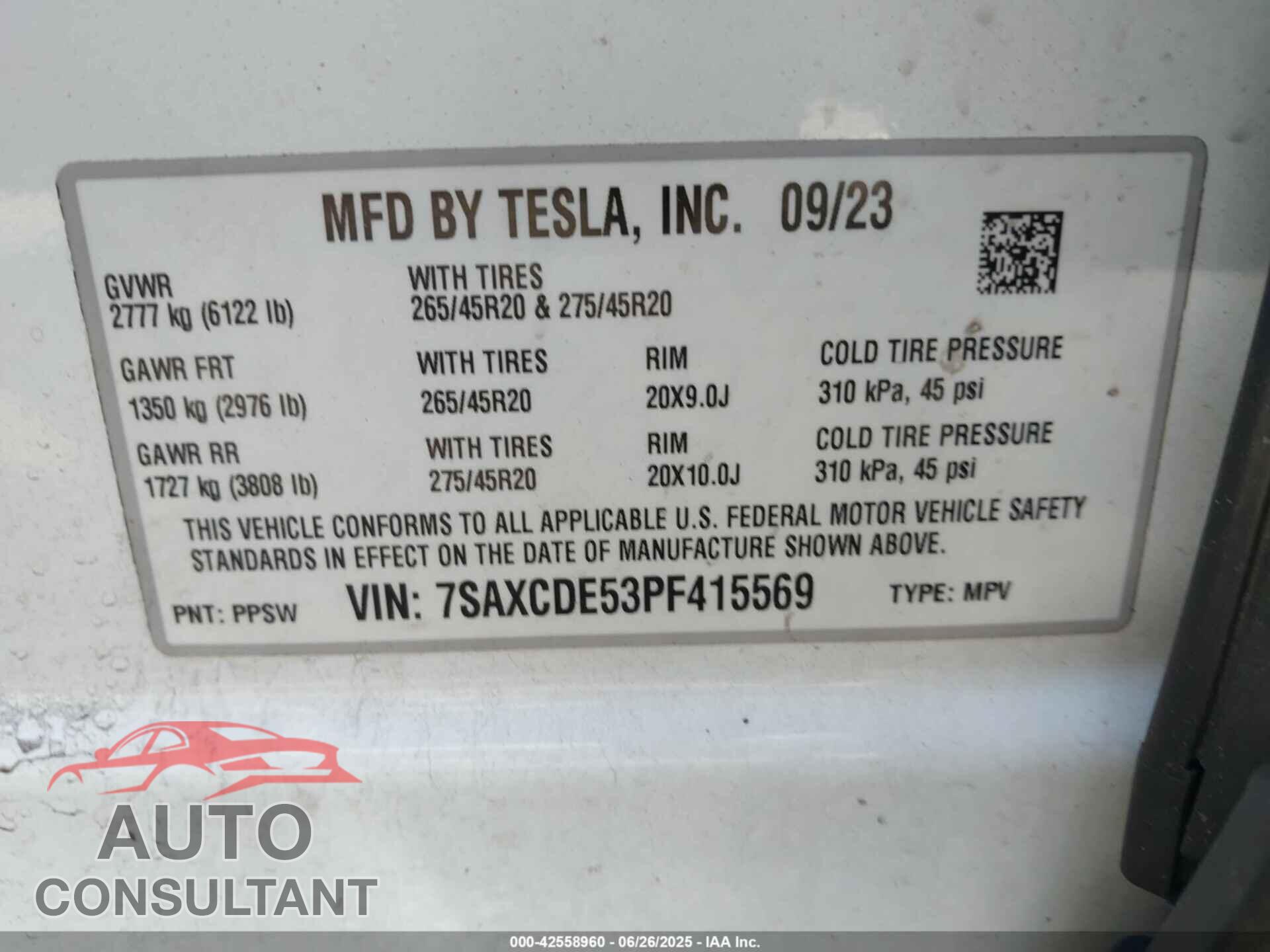 TESLA MODEL X 2023 - 7SAXCDE53PF415569