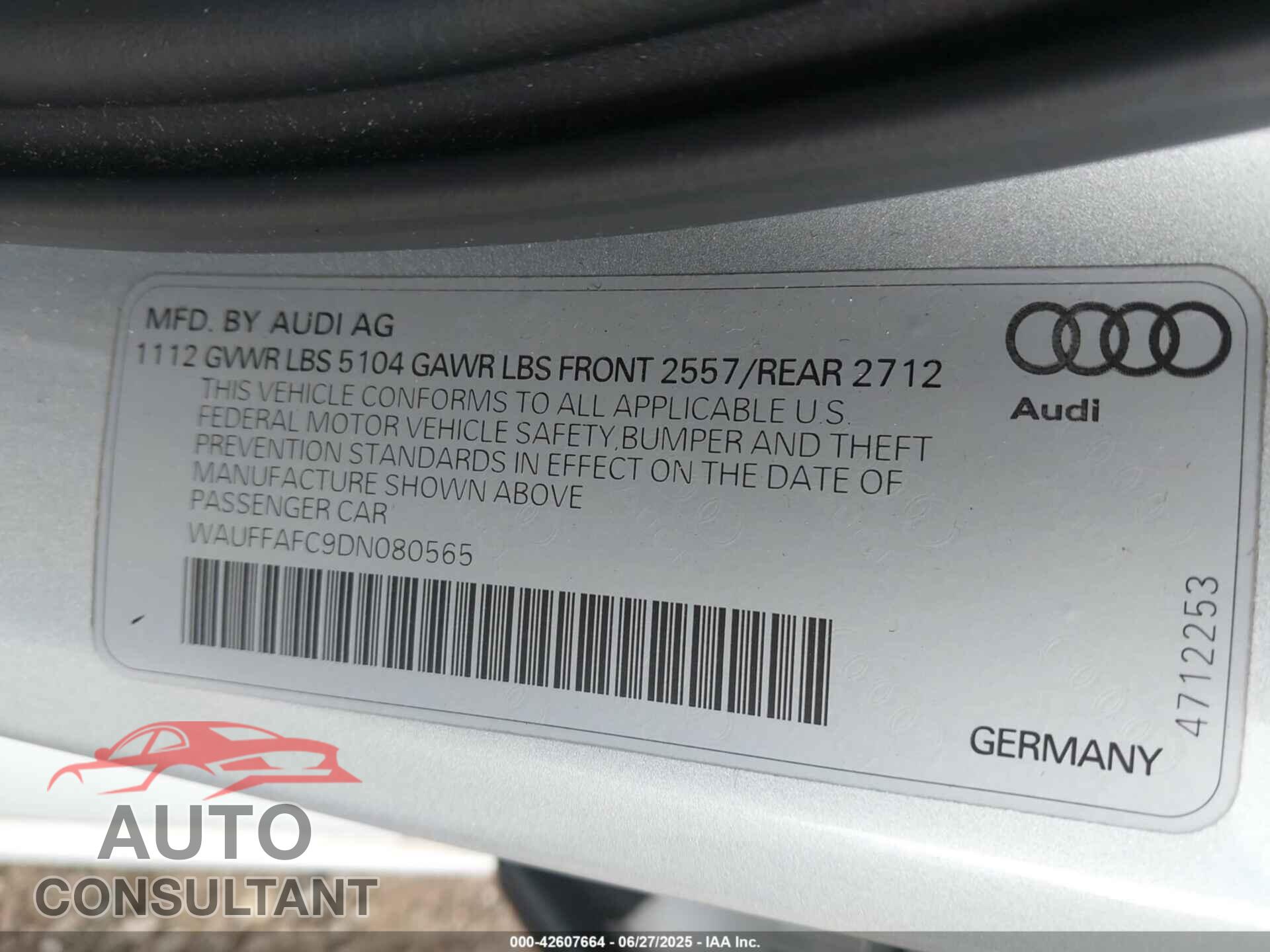 AUDI A6 2013 - WAUFFAFC9DN080565