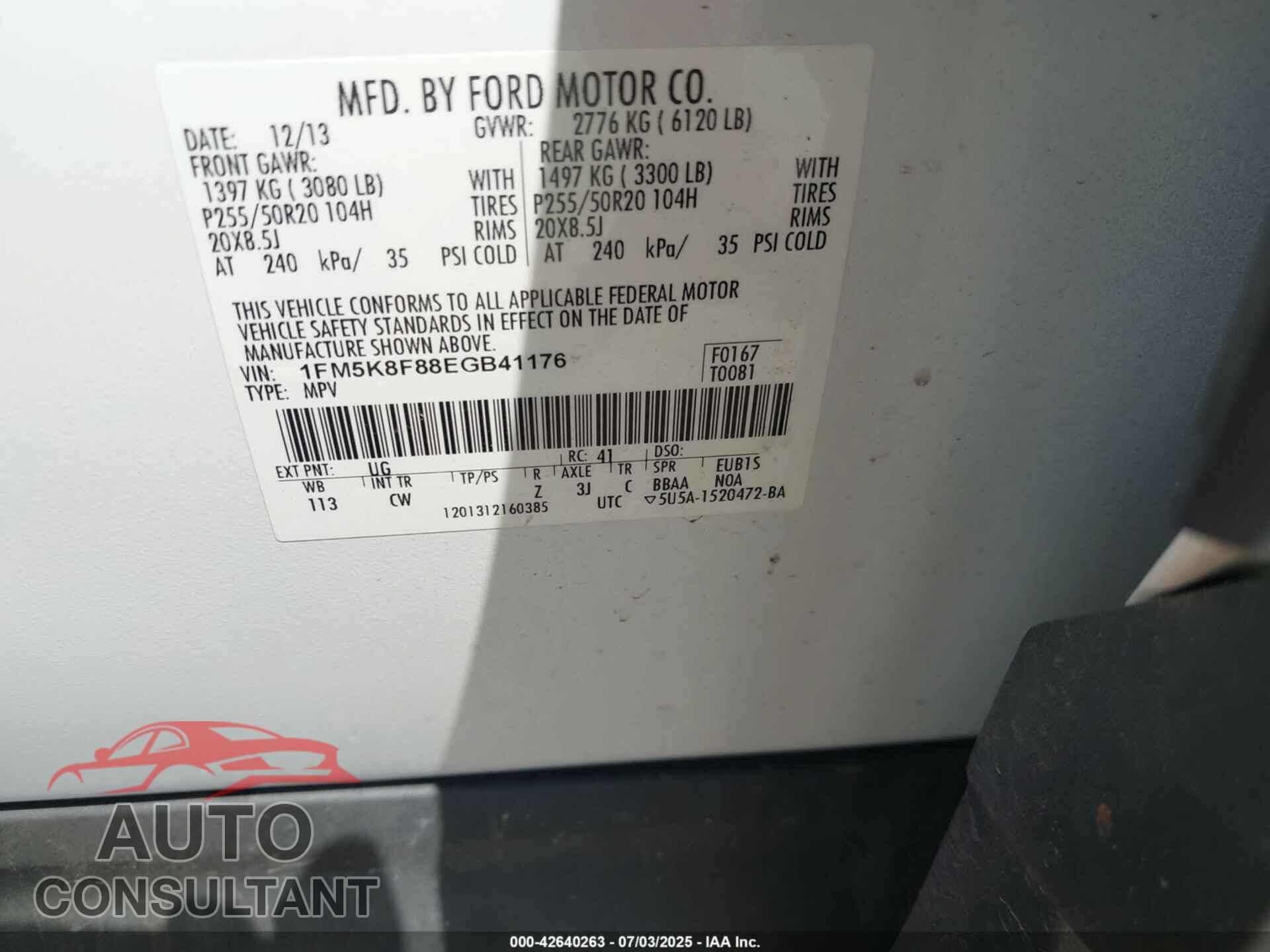 FORD EXPLORER 2014 - 1FM5K8F88EGB41176