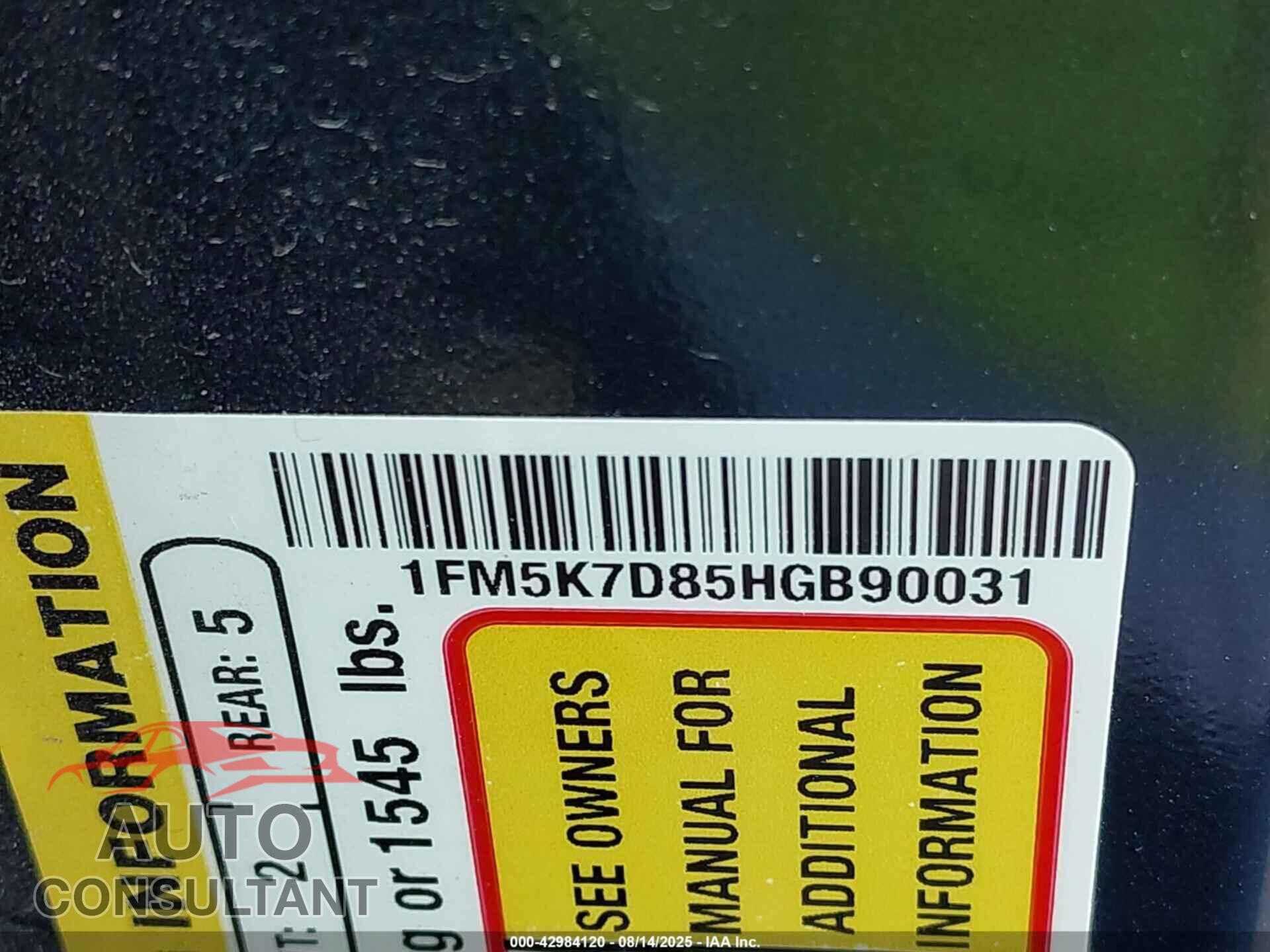 FORD EXPLORER 2017 - 1FM5K7D85HGB90031