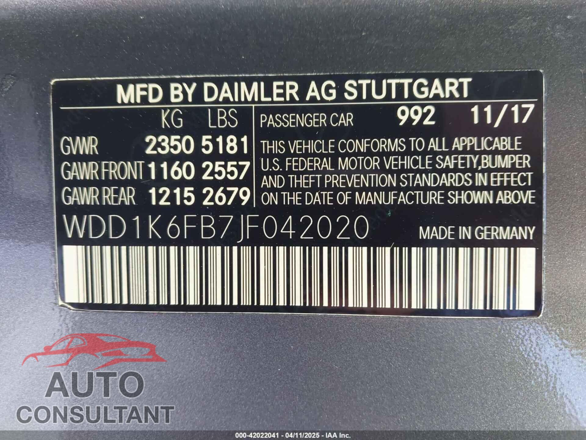 MERCEDES-BENZ E 400 2018 - WDD1K6FB7JF042020