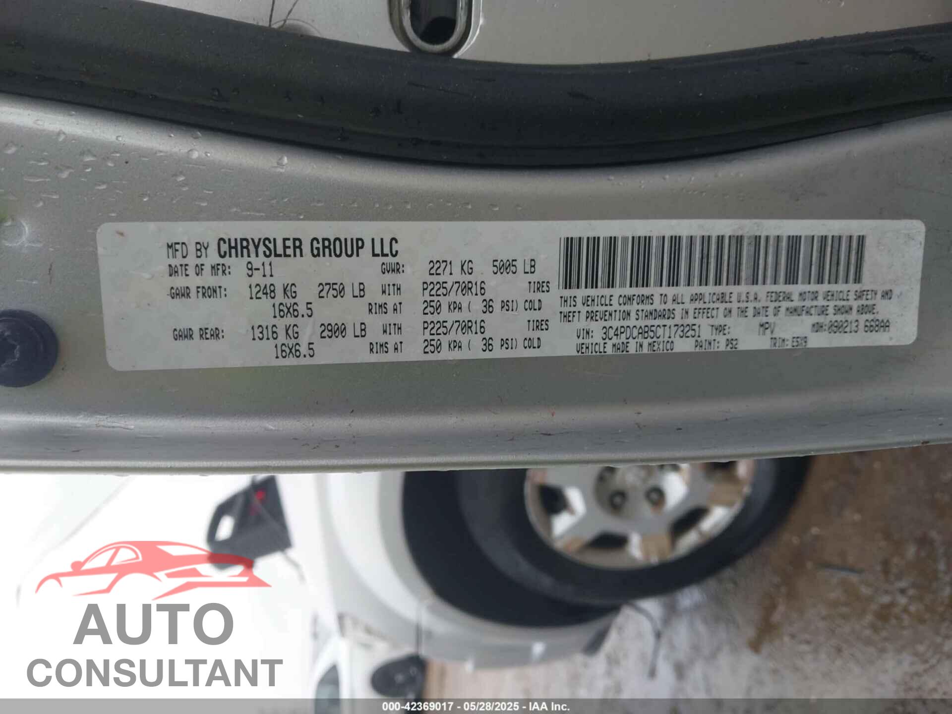 DODGE JOURNEY 2012 - 3C4PDCAB5CT173251
