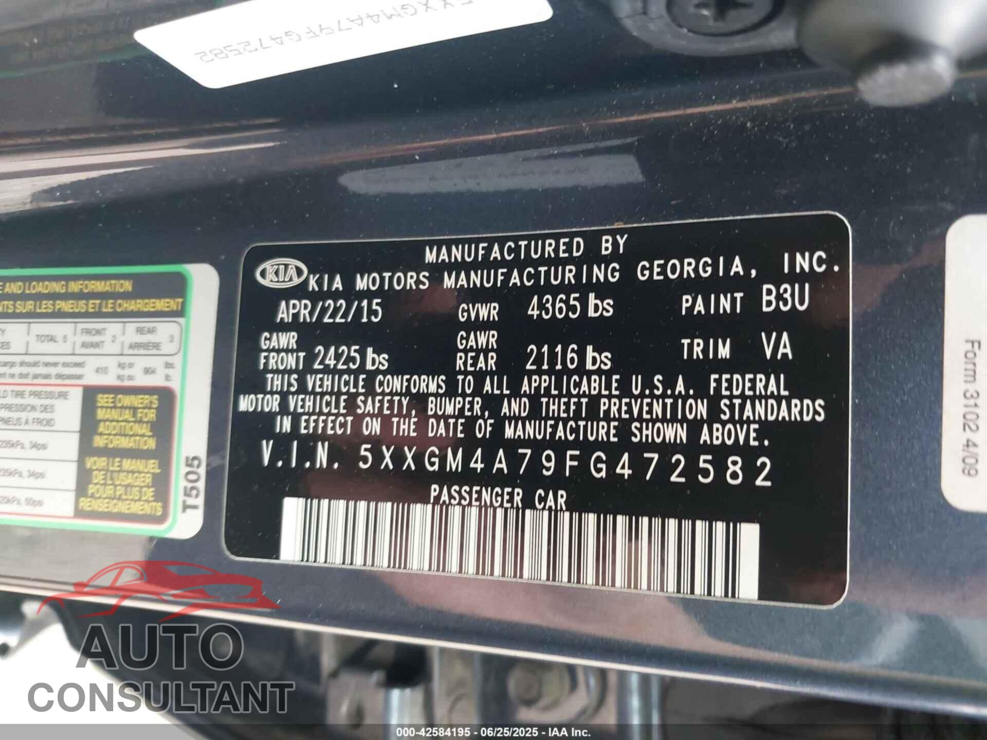 KIA OPTIMA 2015 - 5XXGM4A79FG472582