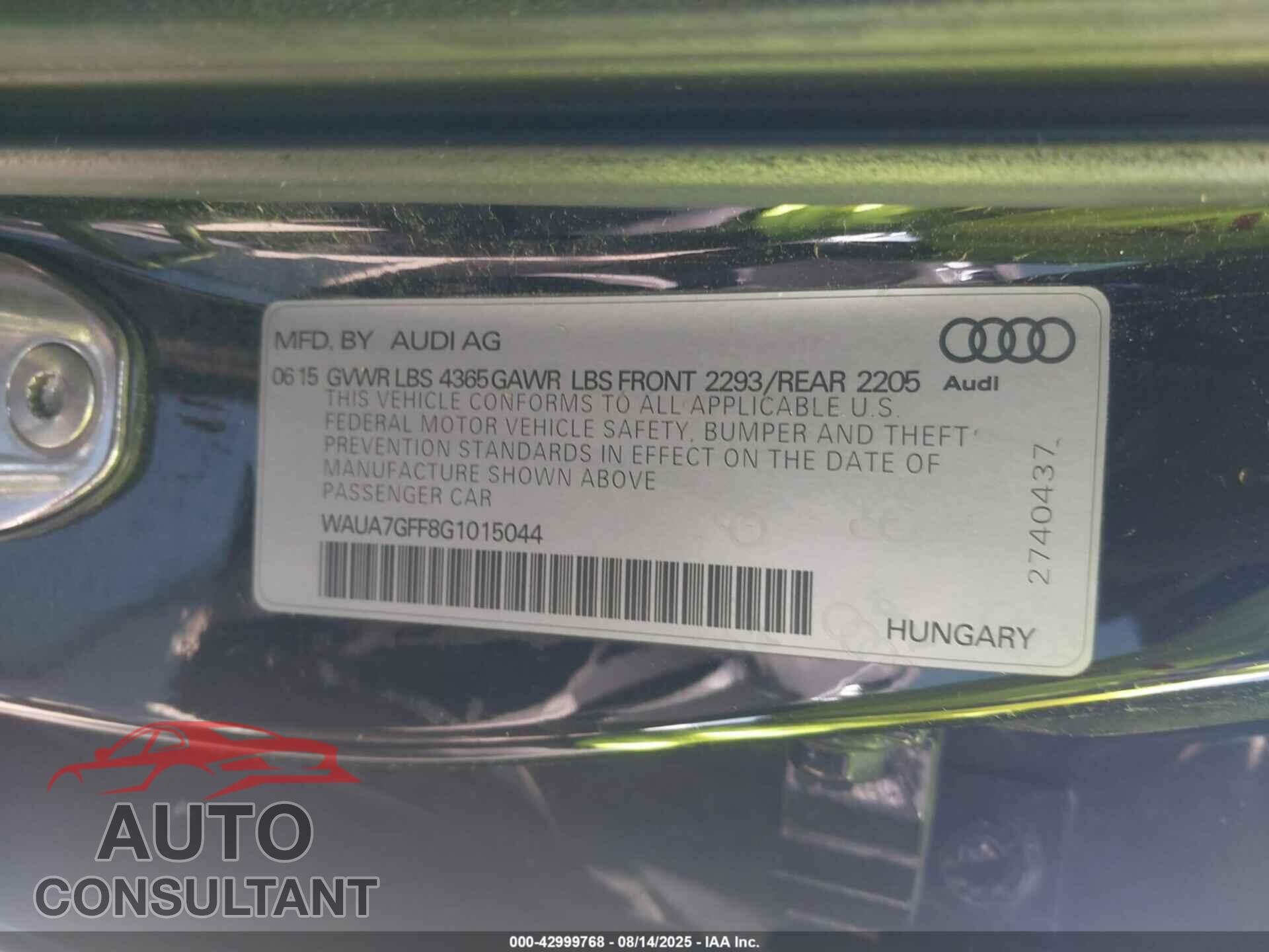 AUDI A3 2016 - WAUA7GFF8G1015044