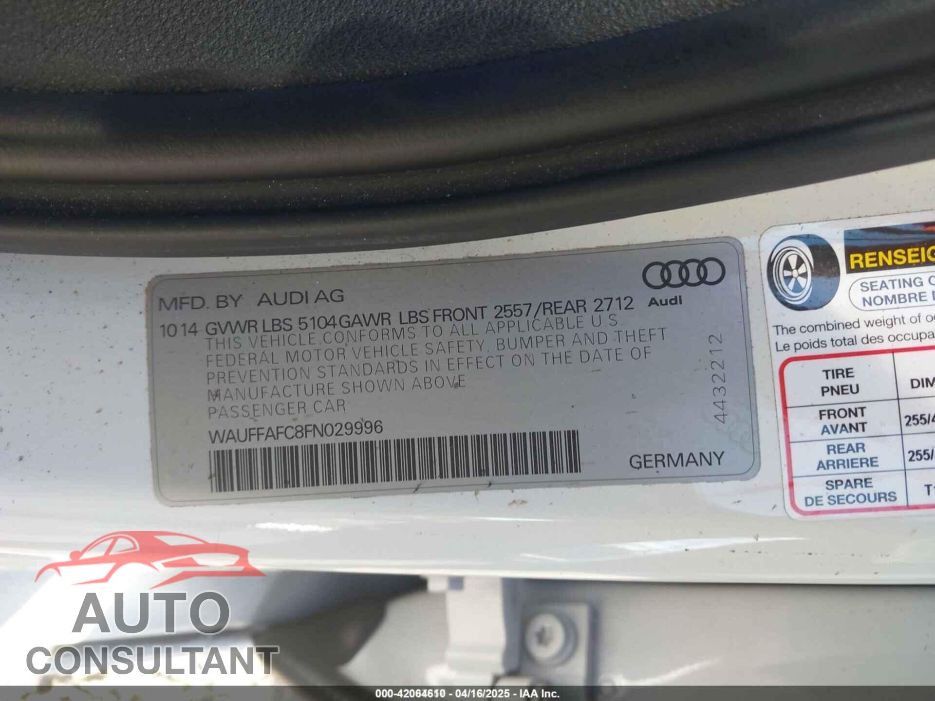 AUDI A6 2015 - WAUFFAFC8FN029996