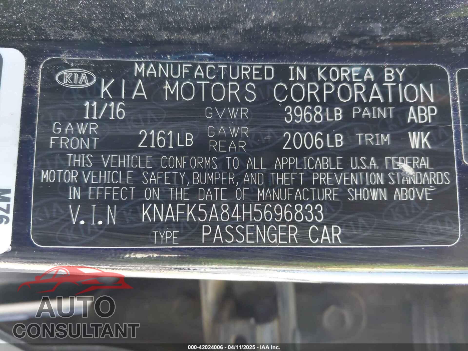 KIA FORTE 2017 - KNAFK5A84H5696833