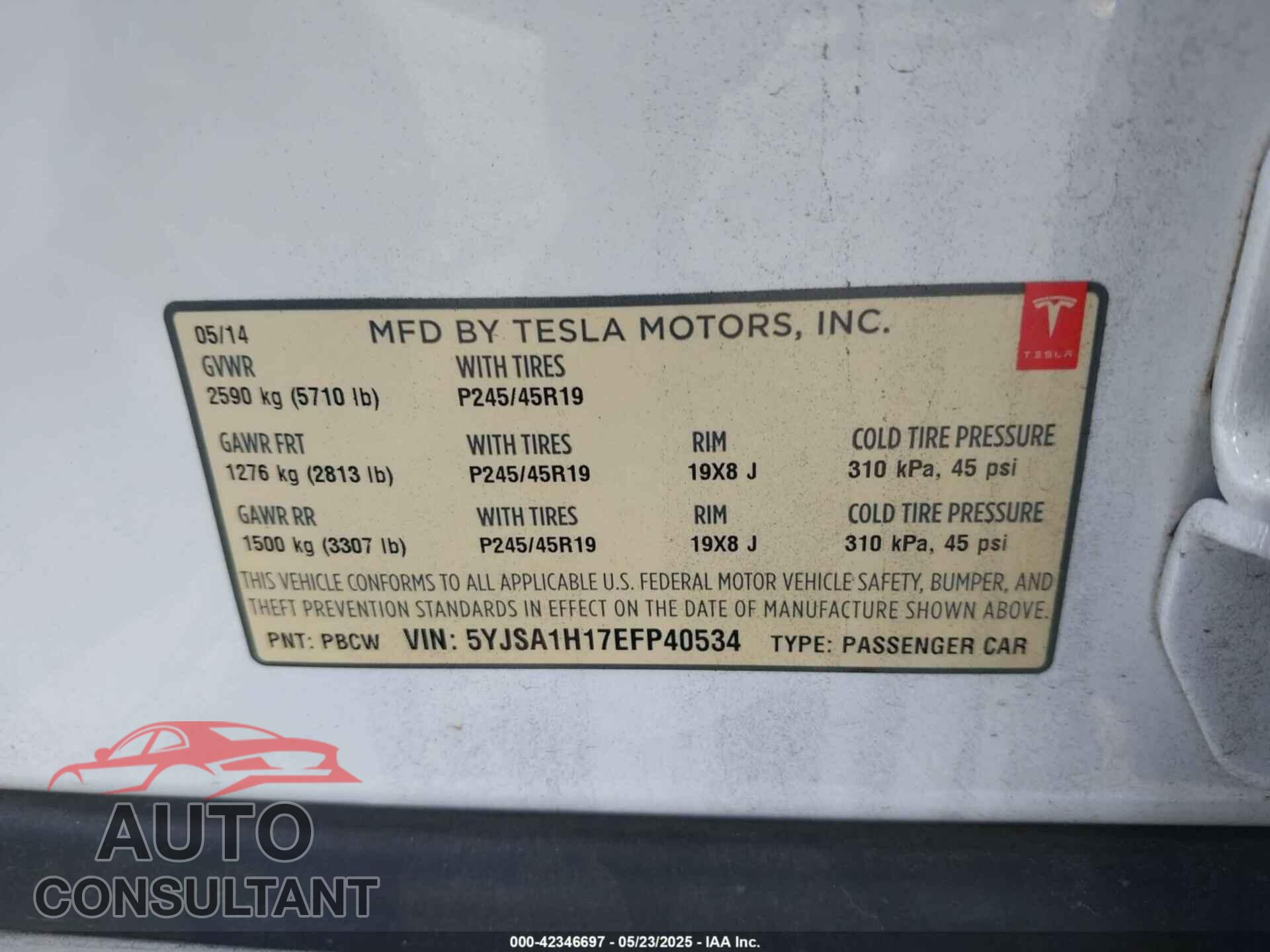 TESLA MODEL S 2014 - 5YJSA1H17EFP40534