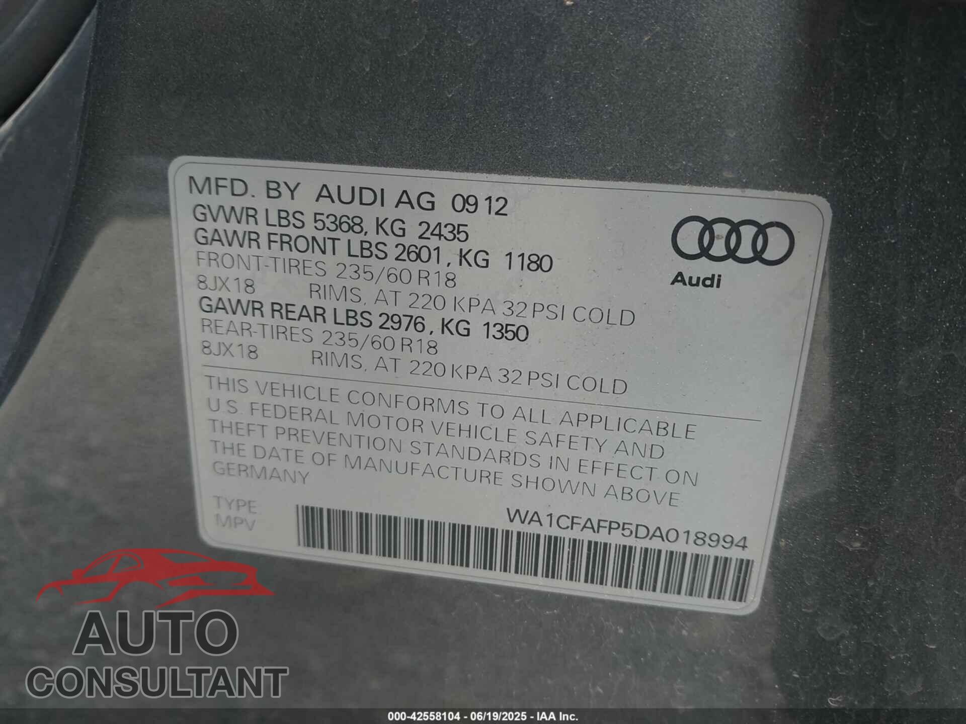 AUDI Q5 2013 - WA1CFAFP5DA018994