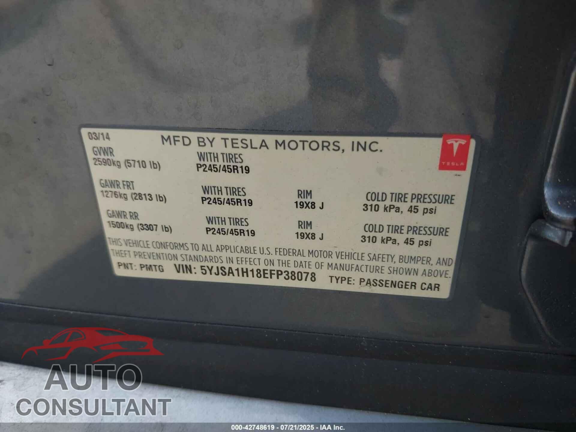 TESLA MODEL S 2014 - 5YJSA1H18EFP38078
