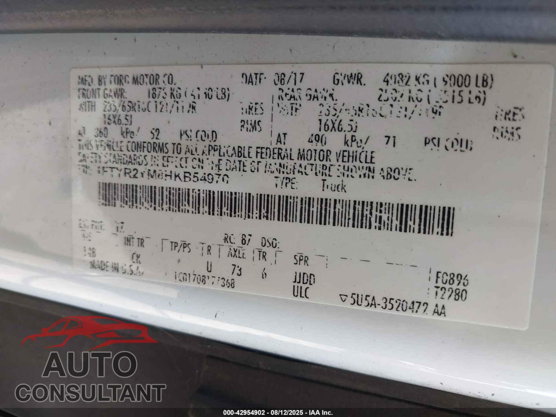 FORD TRANSIT-250 2017 - 1FTYR2YM8HKB54970