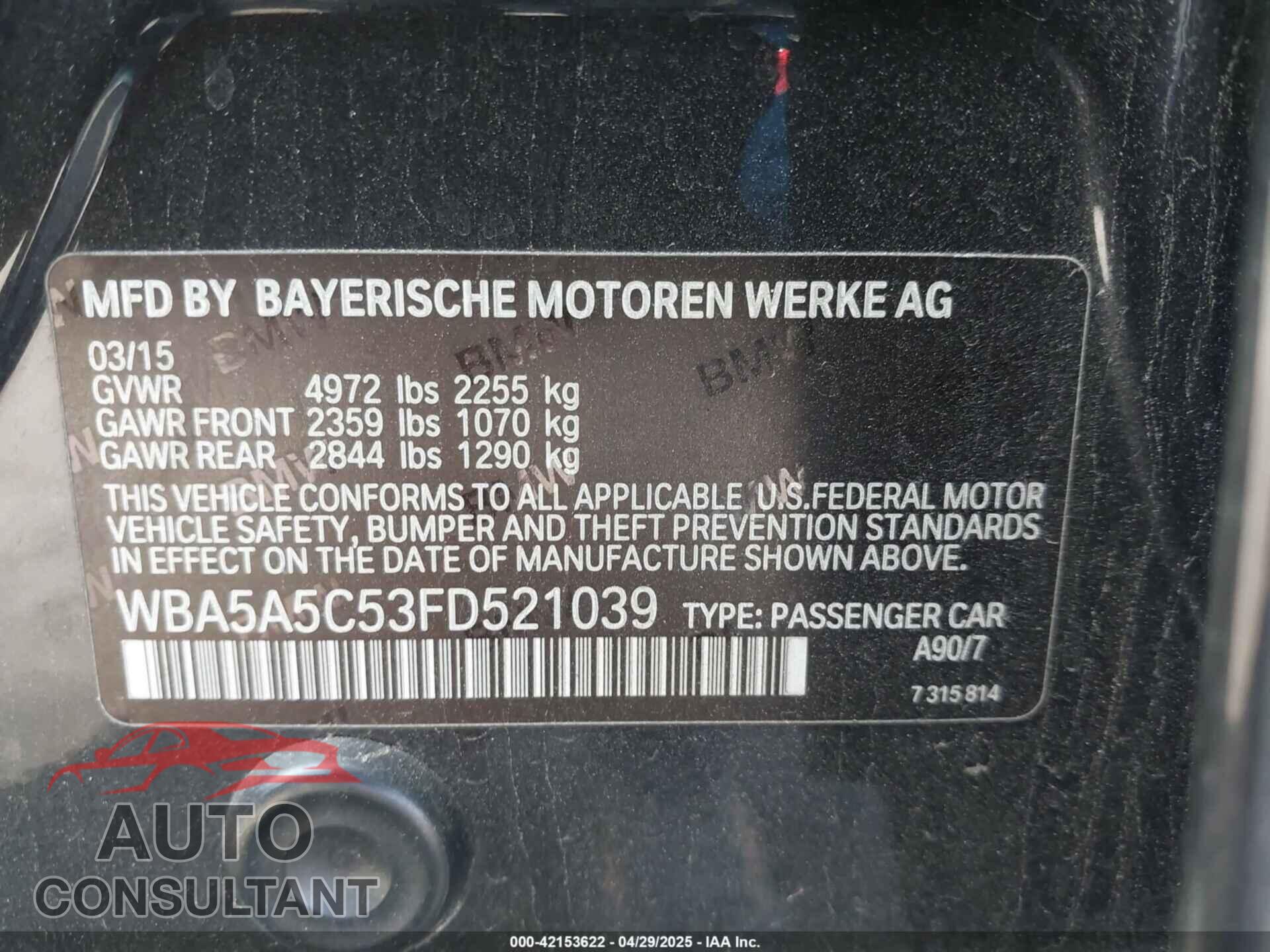 BMW 528I 2015 - WBA5A5C53FD521039