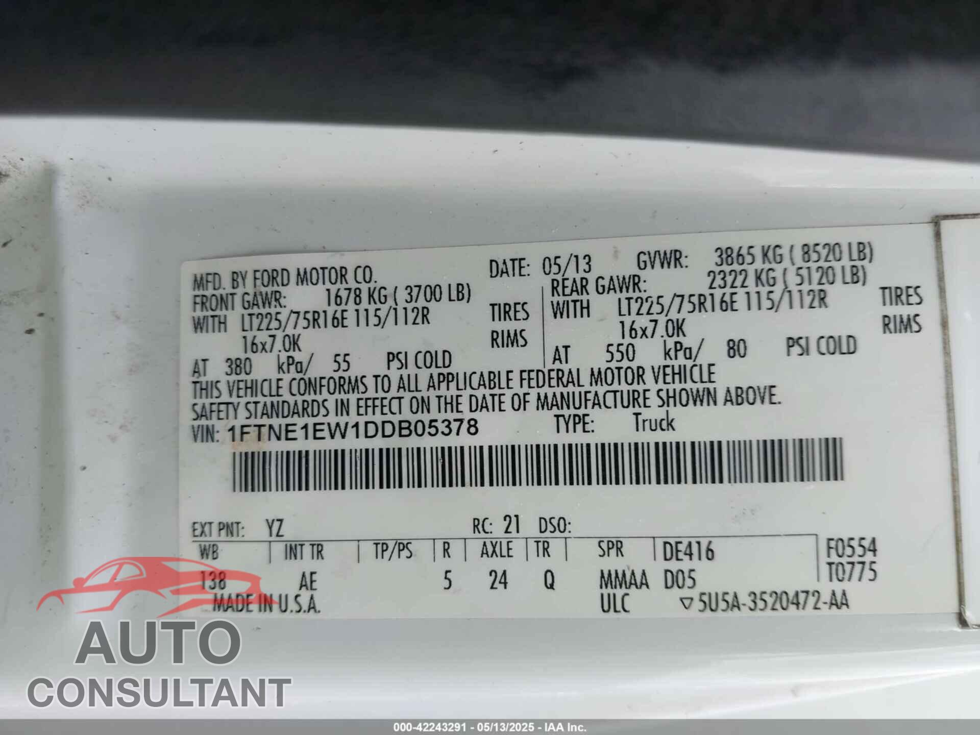 FORD ECONOLINE 2013 - 1FTNE1EW1DDB05378