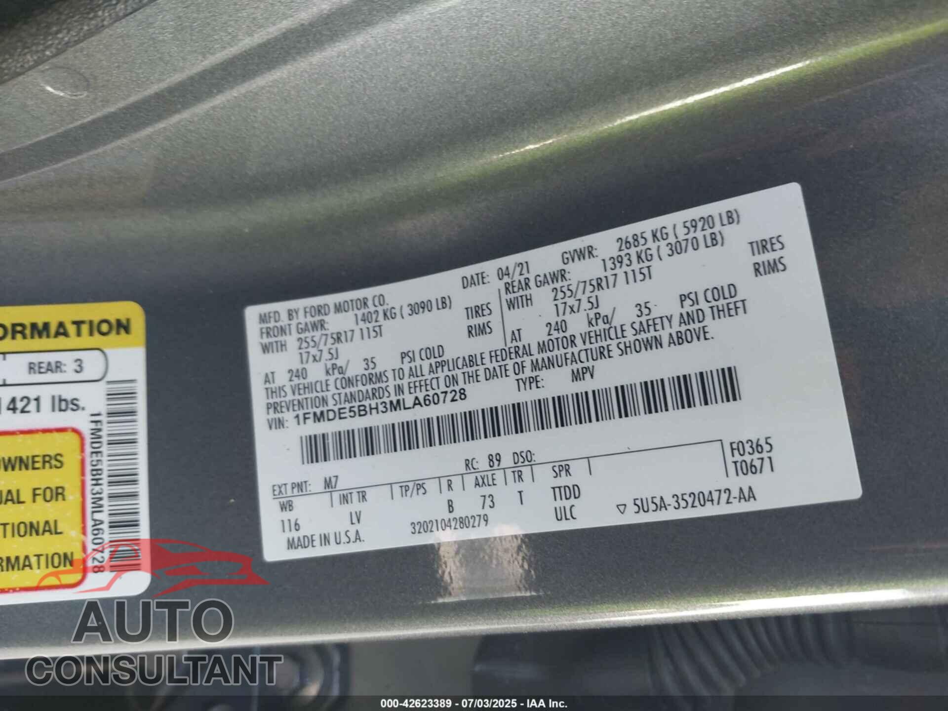 FORD BRONCO 2021 - 1FMDE5BH3MLA60728