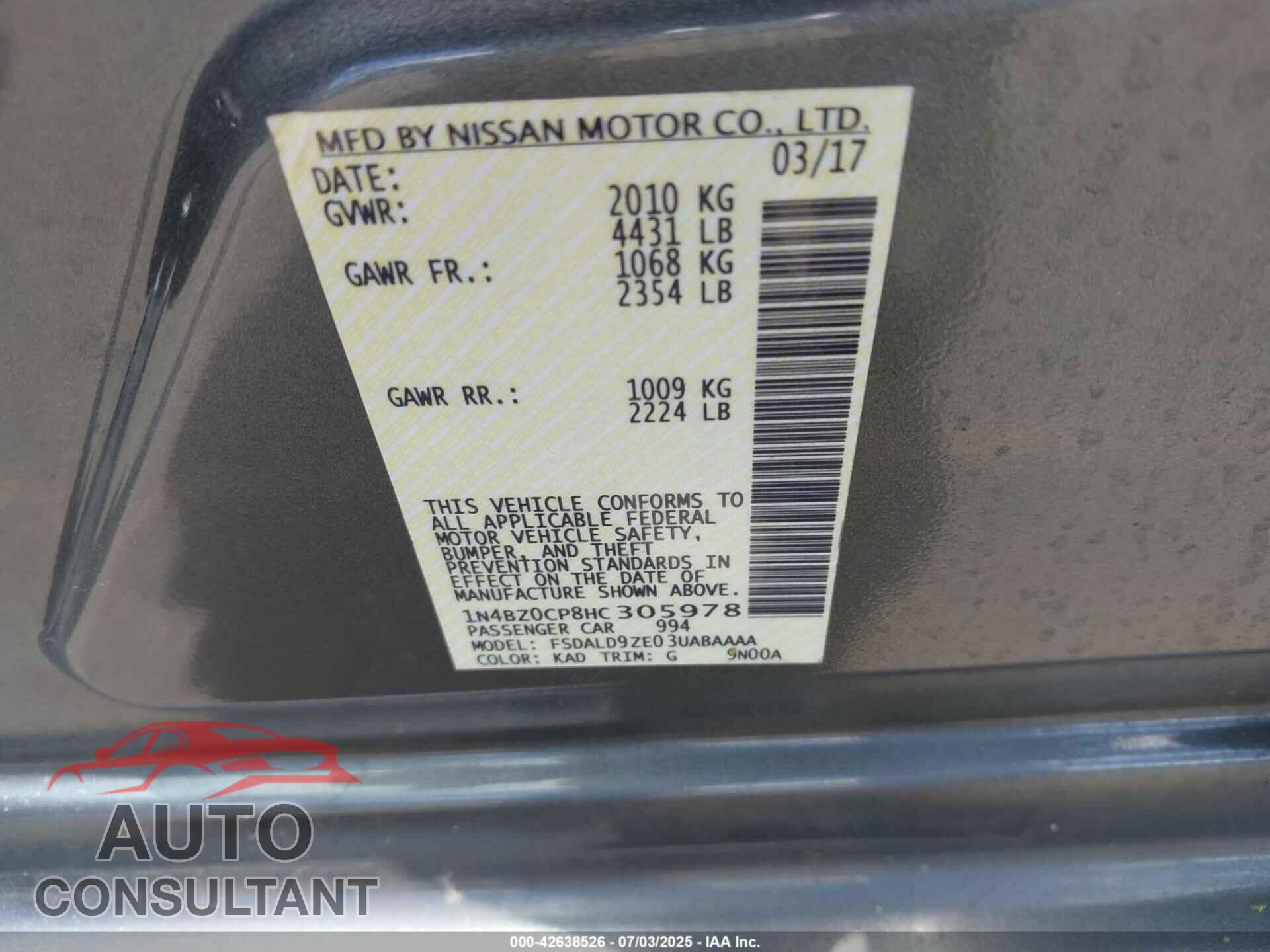 NISSAN LEAF 2017 - 1N4BZ0CP8HC305978