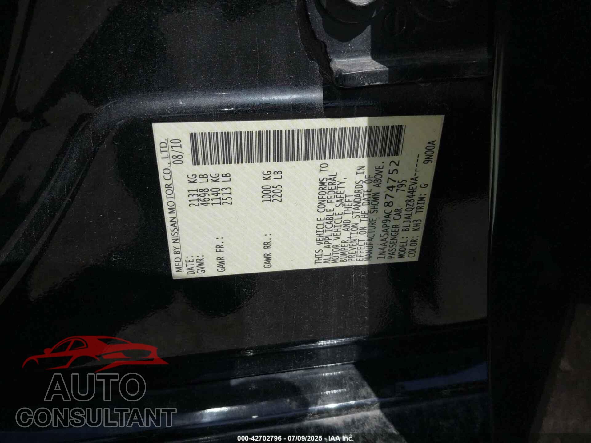 NISSAN MAXIMA 2010 - 1N4AA5AP9AC874752