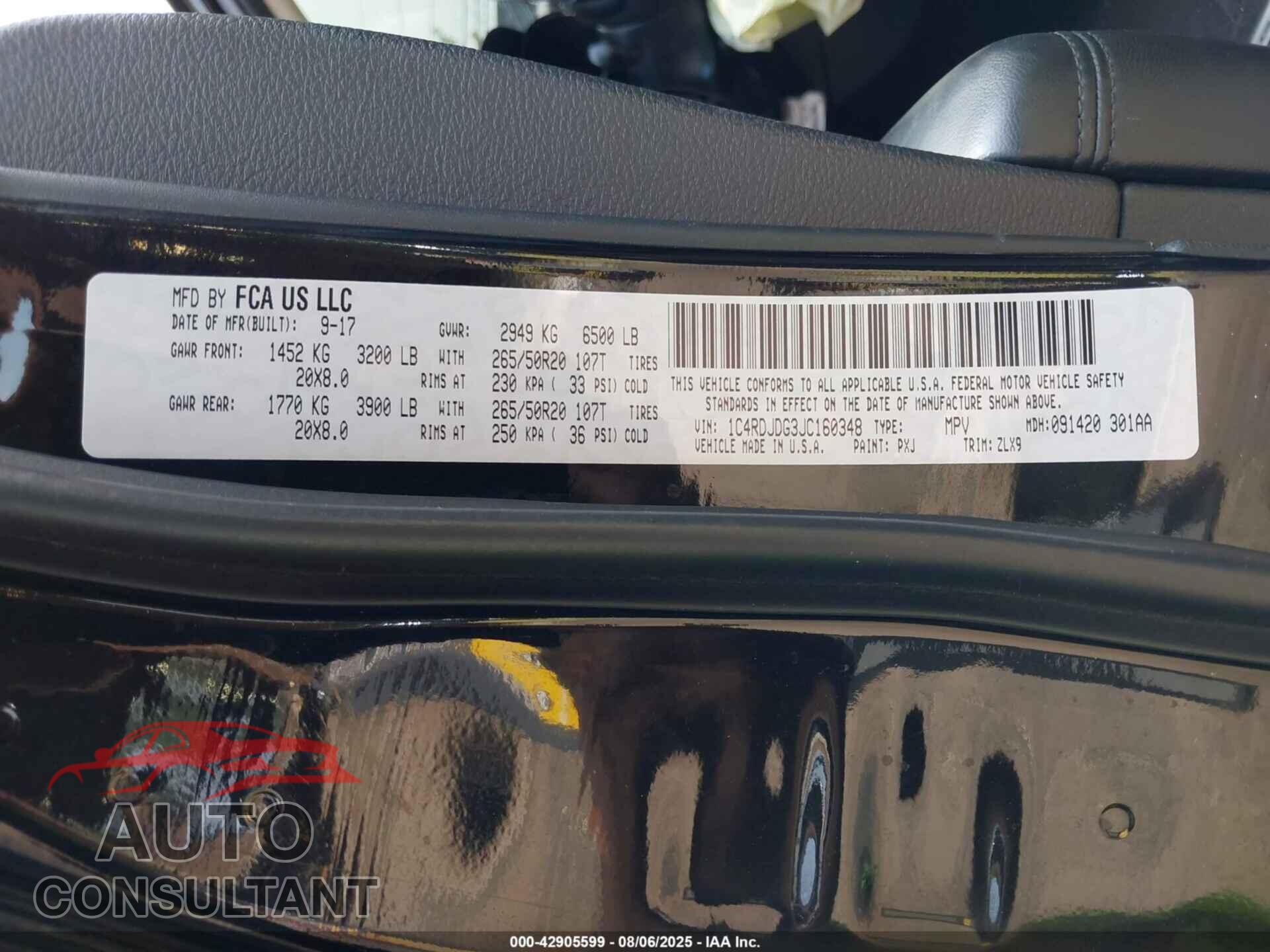 DODGE DURANGO 2018 - 1C4RDJDG3JC160348