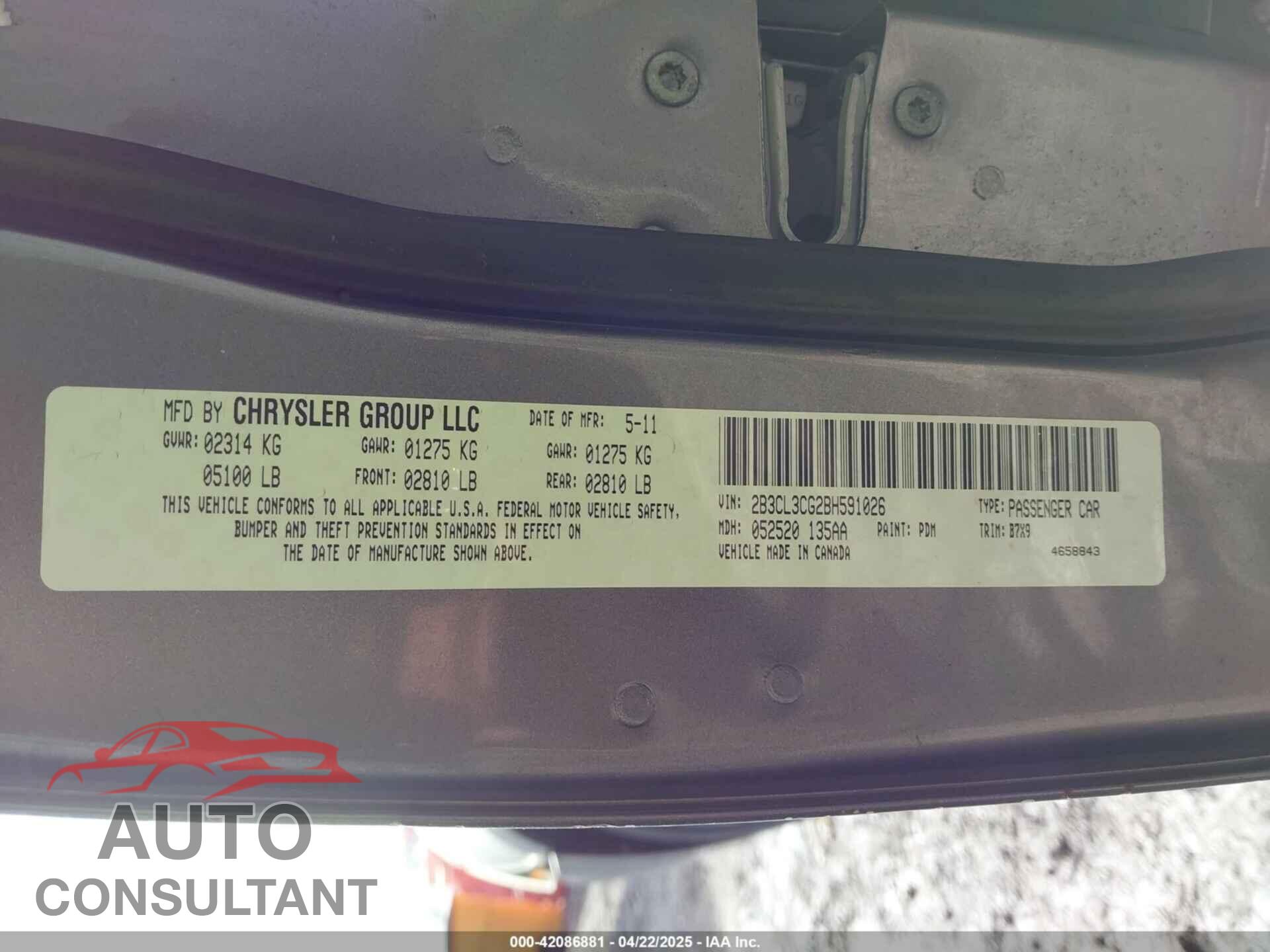 DODGE CHARGER 2011 - 2B3CL3CG2BH591026