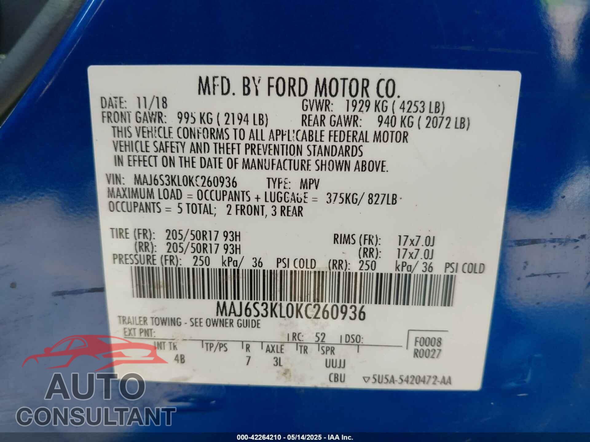 FORD ECOSPORT 2019 - MAJ6S3KL0KC260936