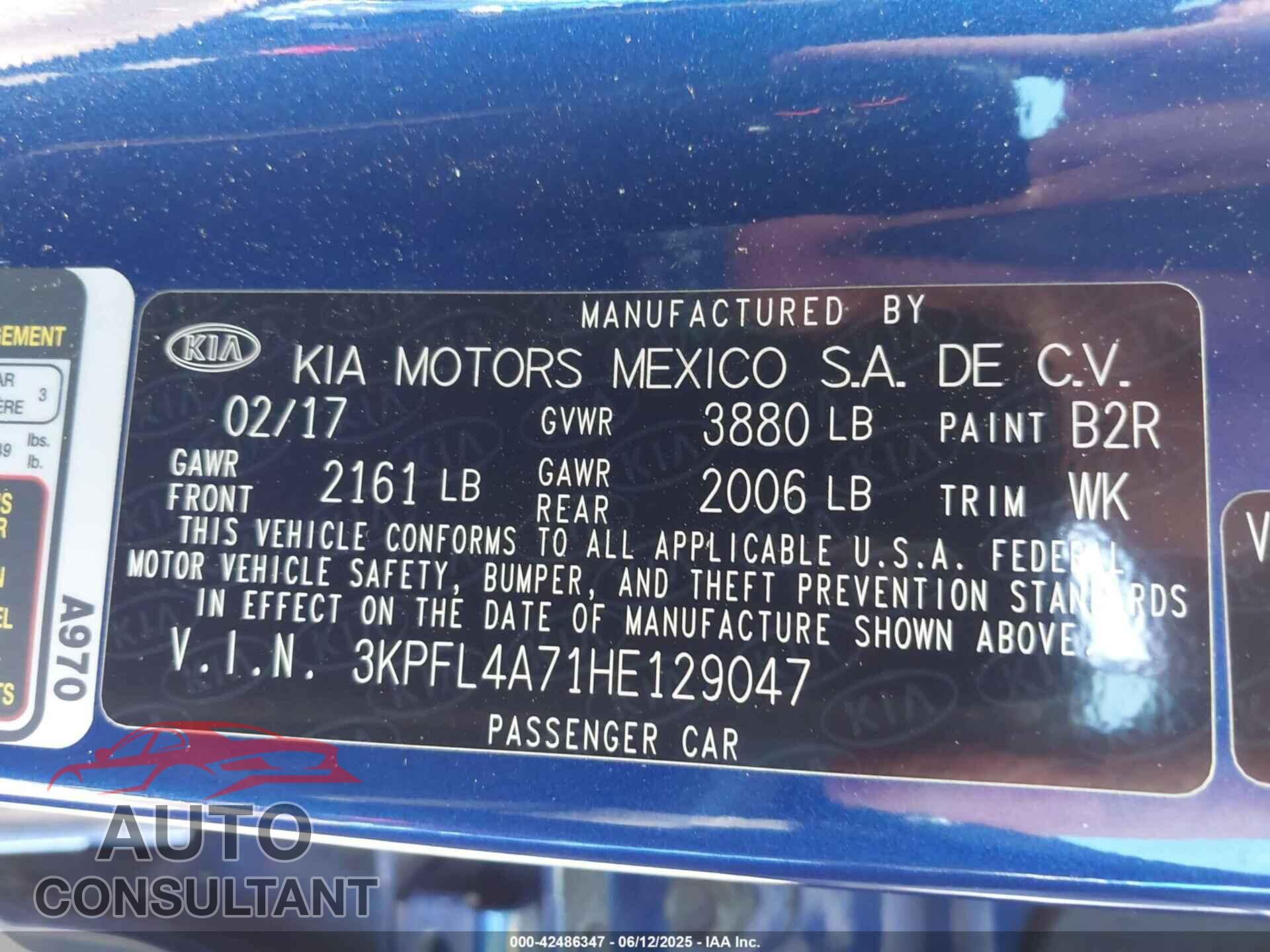 KIA FORTE 2017 - 3KPFL4A71HE129047