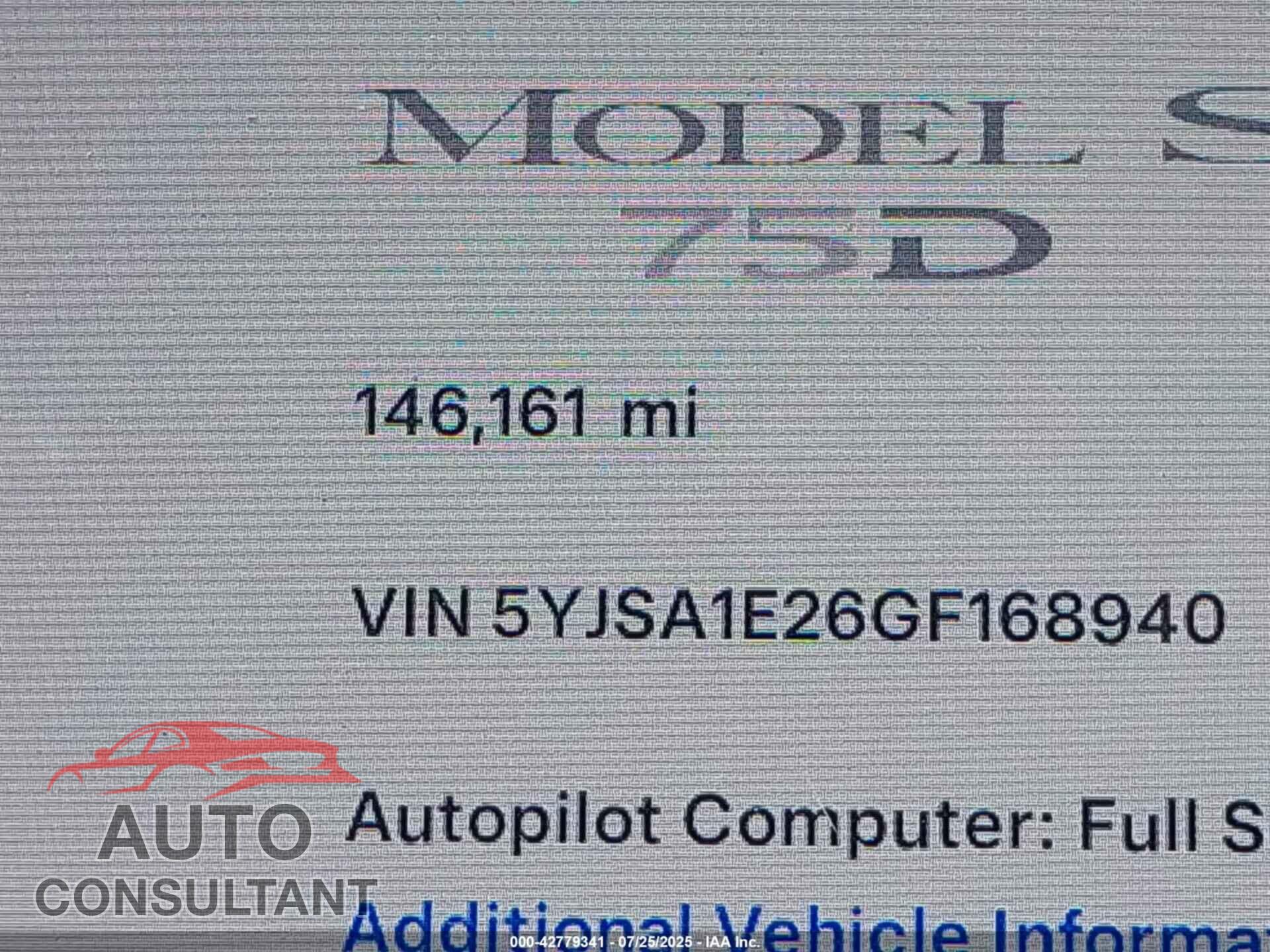 TESLA MODEL S 2016 - 5YJSA1E26GF168940