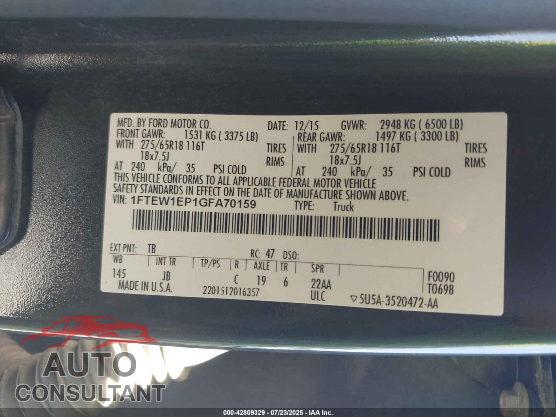 FORD F-150 2016 - 1FTEW1EP1GFA70159