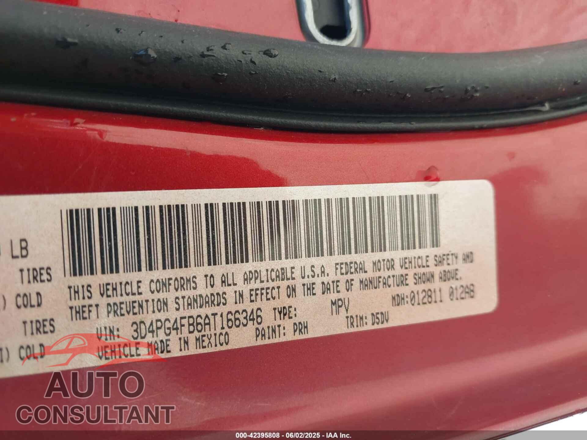 DODGE JOURNEY 2010 - 3D4PG4FB6AT166346