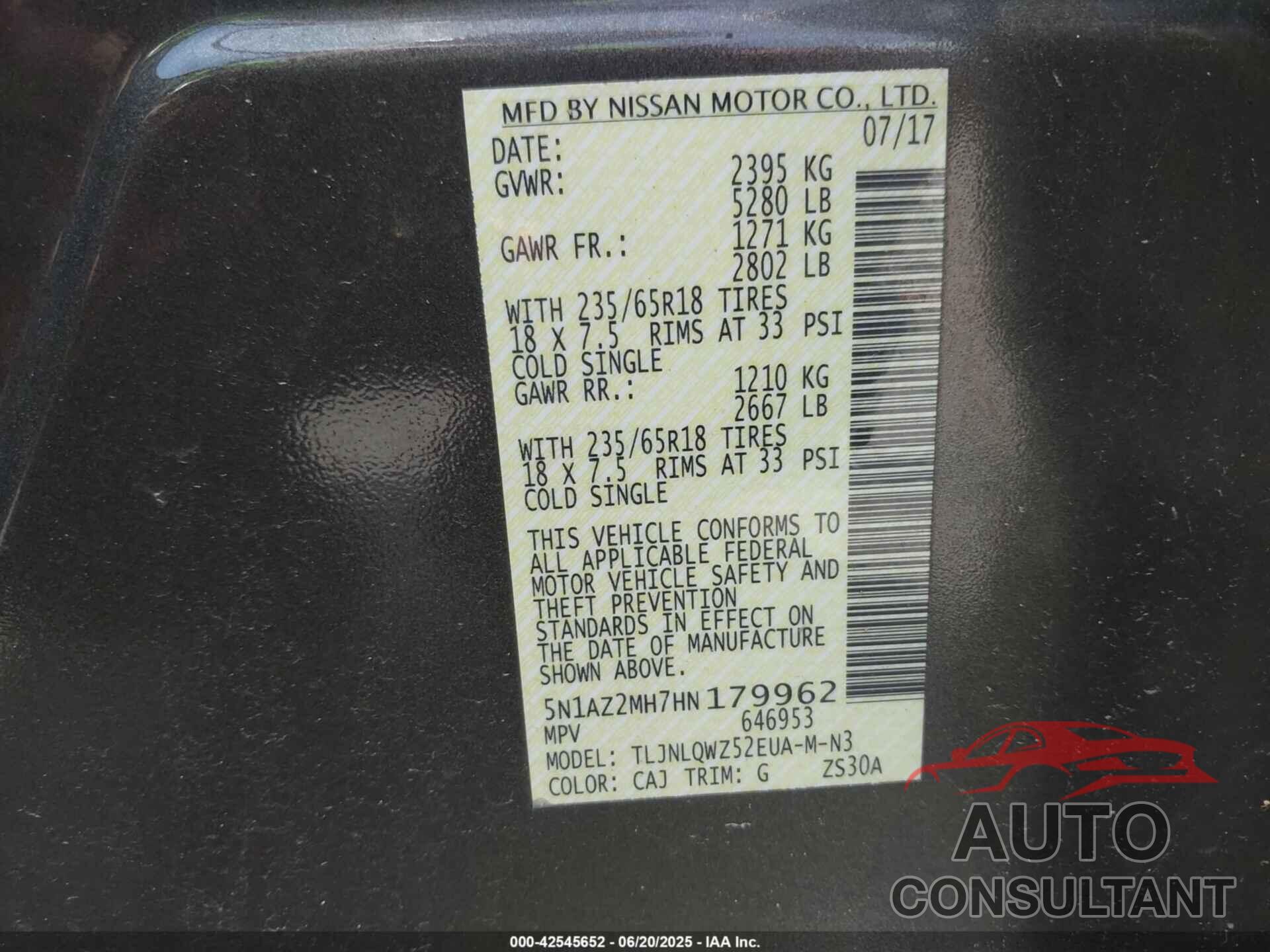 NISSAN MURANO 2017 - 5N1AZ2MH7HN179962