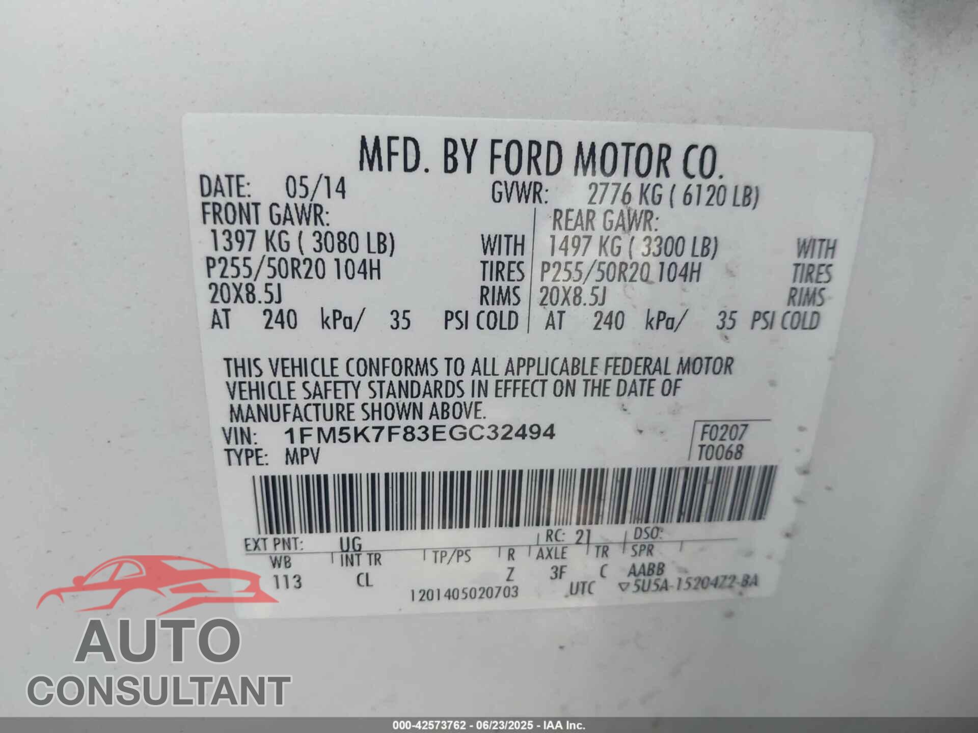 FORD EXPLORER 2014 - 1FM5K7F83EGC32494