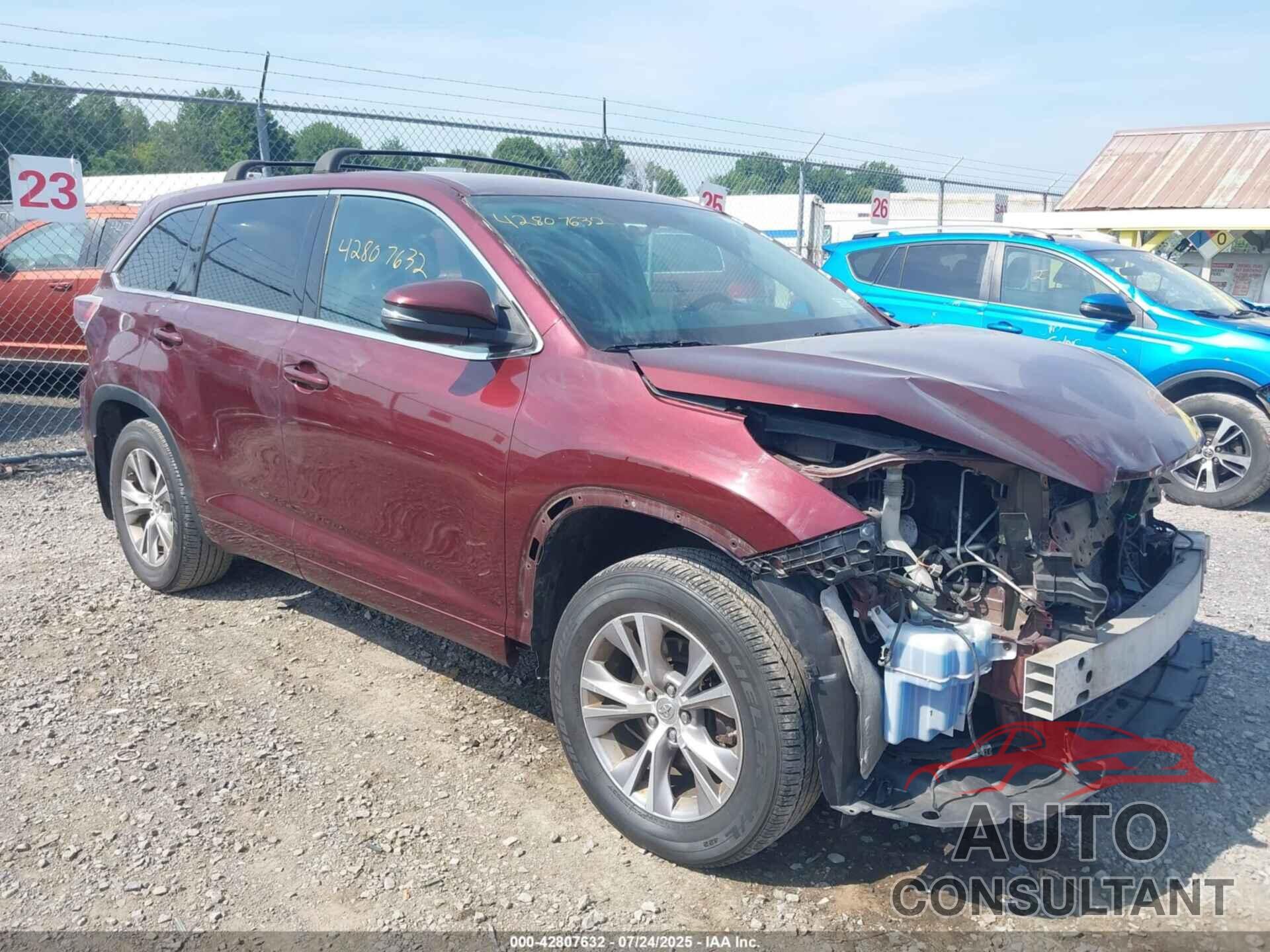 TOYOTA HIGHLANDER 2015 - 5TDBKRFH9FS149257