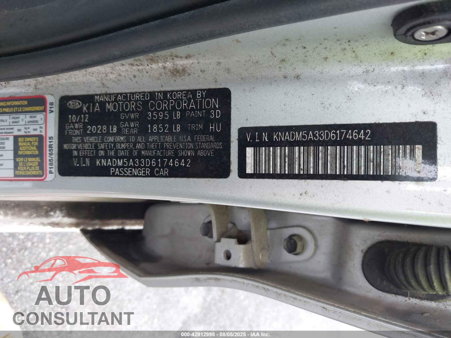 KIA RIO 2013 - KNADM5A33D6174642