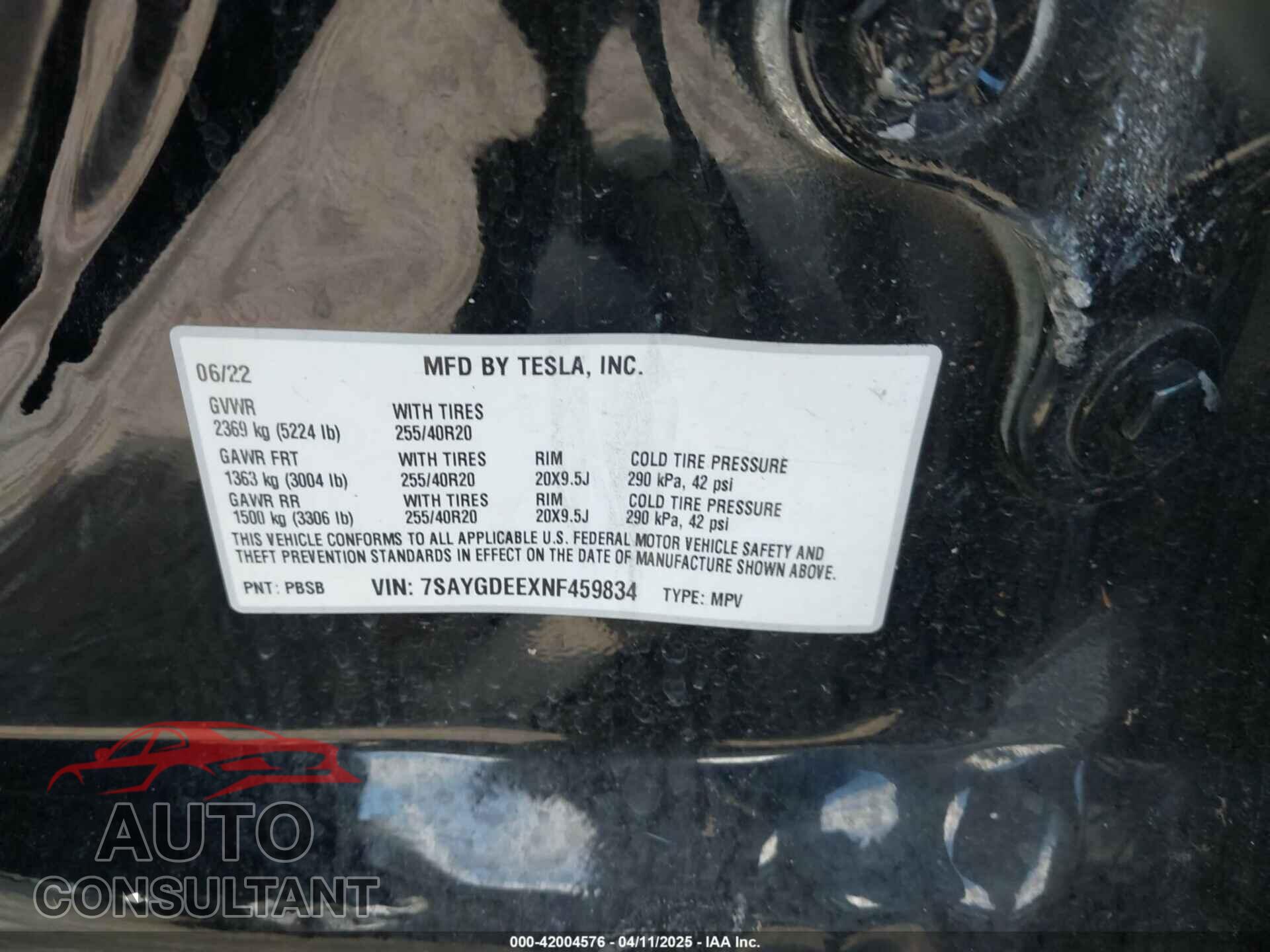 TESLA MODEL Y 2022 - 7SAYGDEEXNF459834
