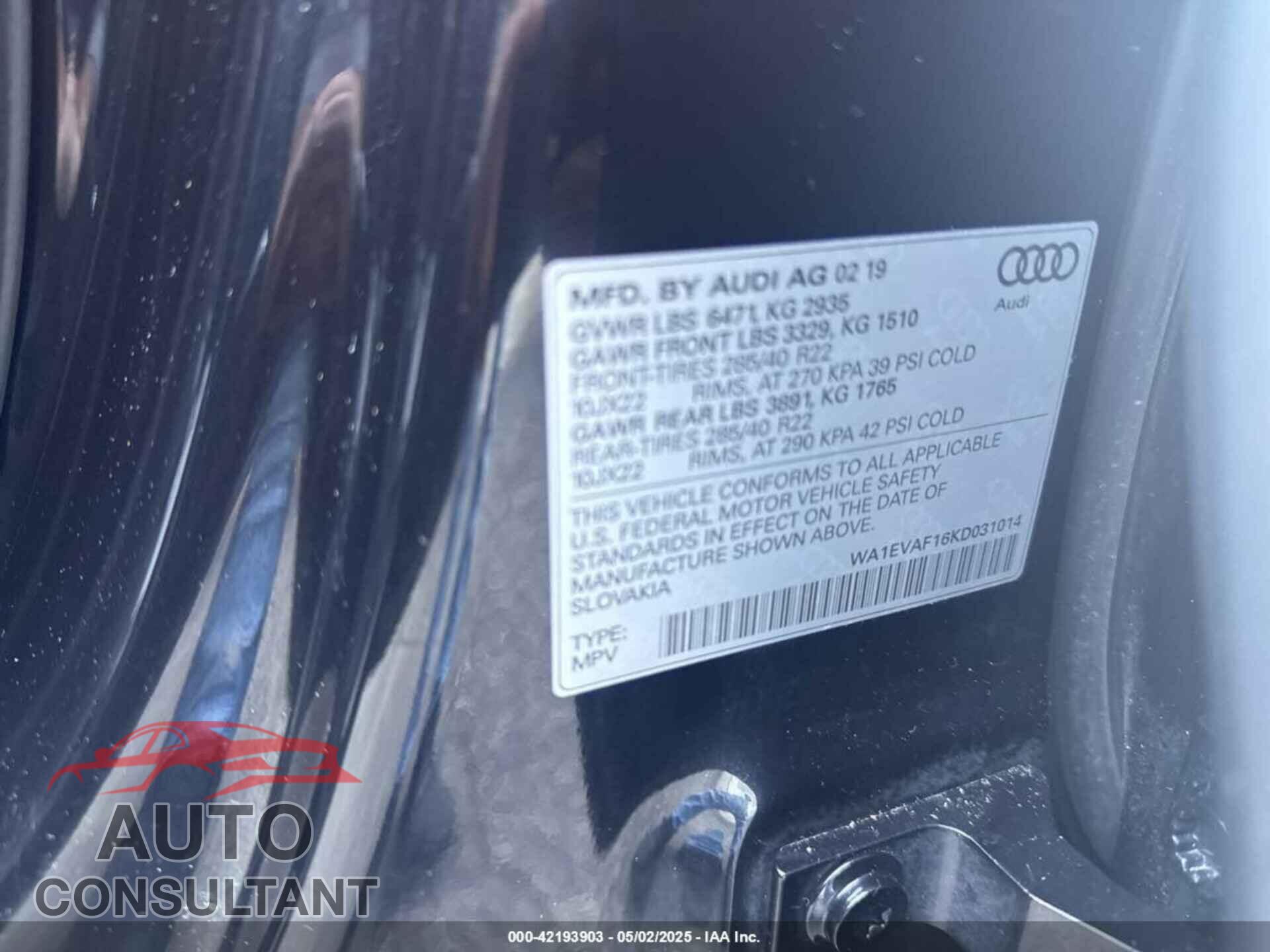 AUDI Q8 2019 - WA1EVAF16KD031014