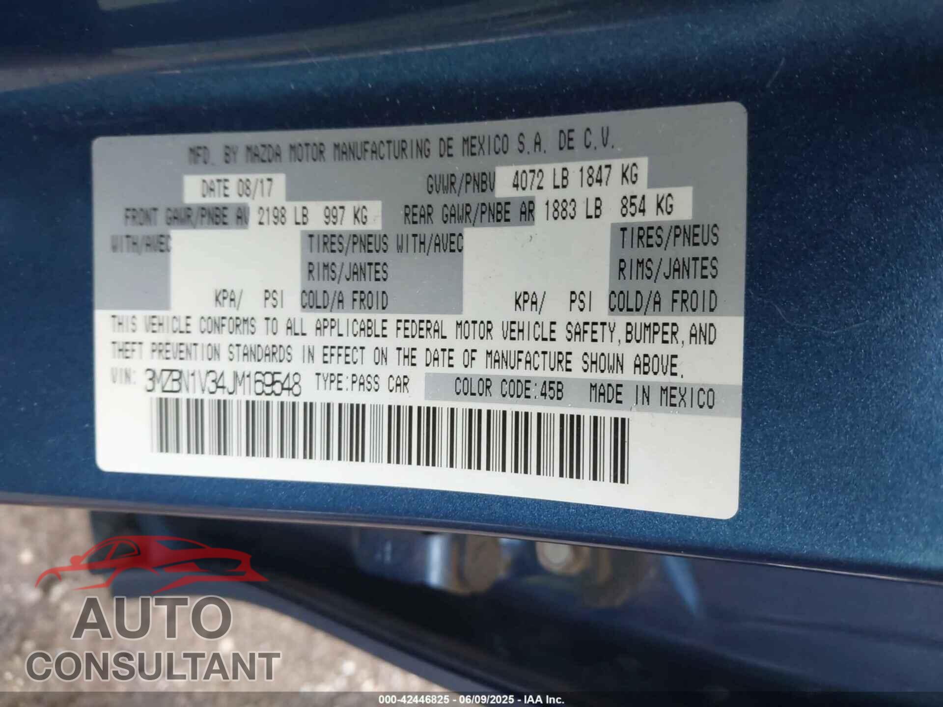 MAZDA MAZDA3 2018 - 3MZBN1V34JM169548