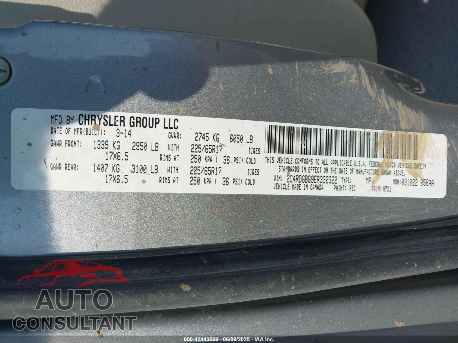 DODGE GRAND CARAVAN 2014 - 2C4RDGBG9ER332322