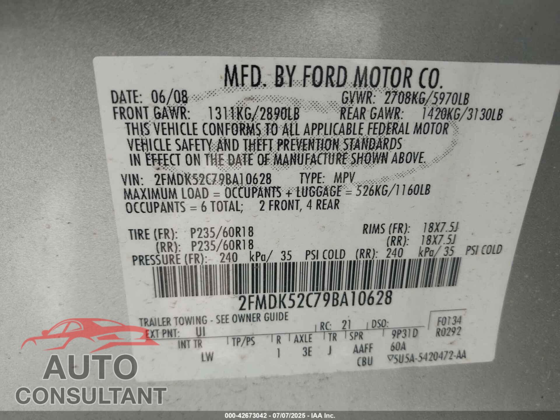 FORD FLEX 2009 - 2FMDK52C79BA10628