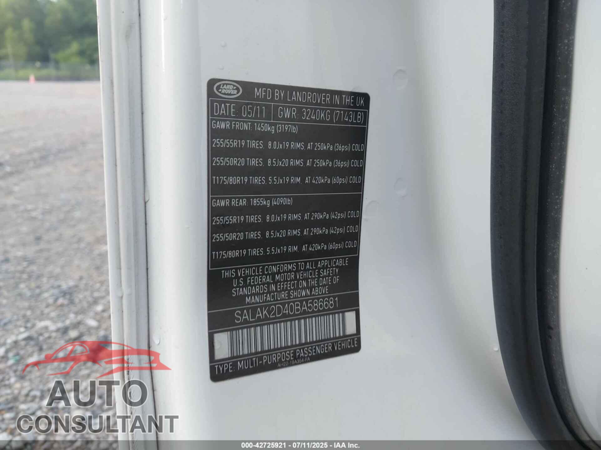 LAND ROVER LR4 2011 - SALAK2D40BA586681