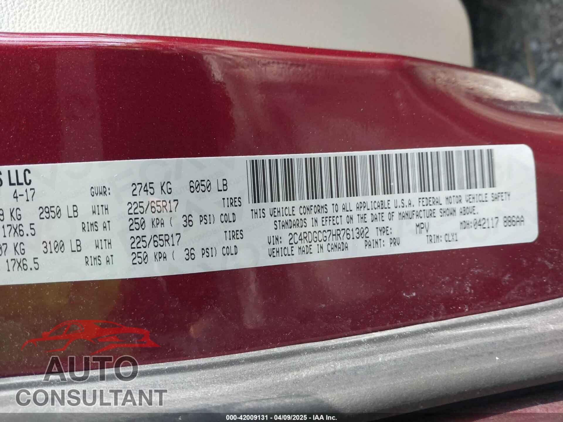 DODGE GRAND CARAVAN 2017 - 2C4RDGCG7HR761302
